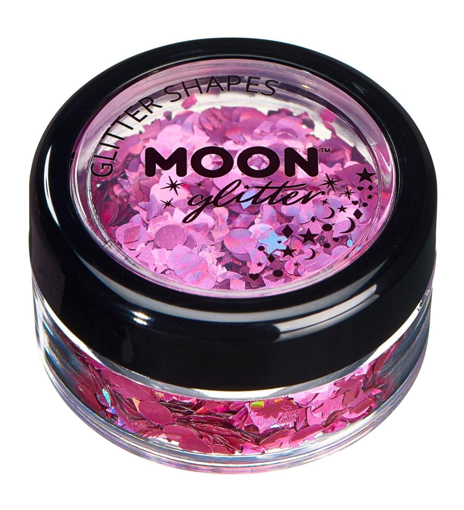 Moon Glitter Pink Holographic Glitter Shapes - 3g - Cosmetic Festival Makeup for Face, Body, Nails, Hair, Lips - Buy Online on GoSupps.com