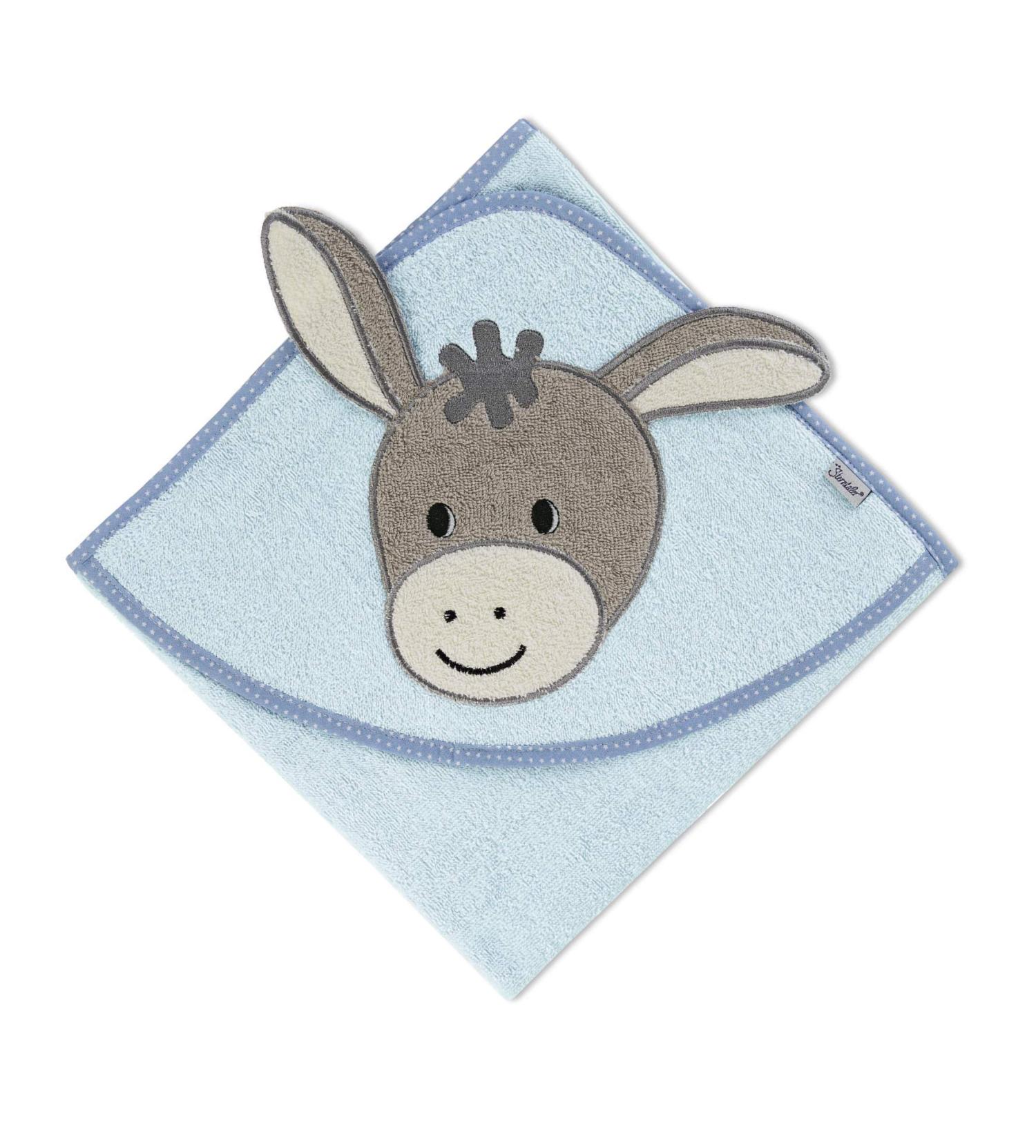 Sterntaler Donkey Emmi Hooded Bath Towel - Light Blue 80x80 cm Perfect for Newborns (0+ Months) - Soft & Cute Gift Idea - Buy Online on GoSupps.com
