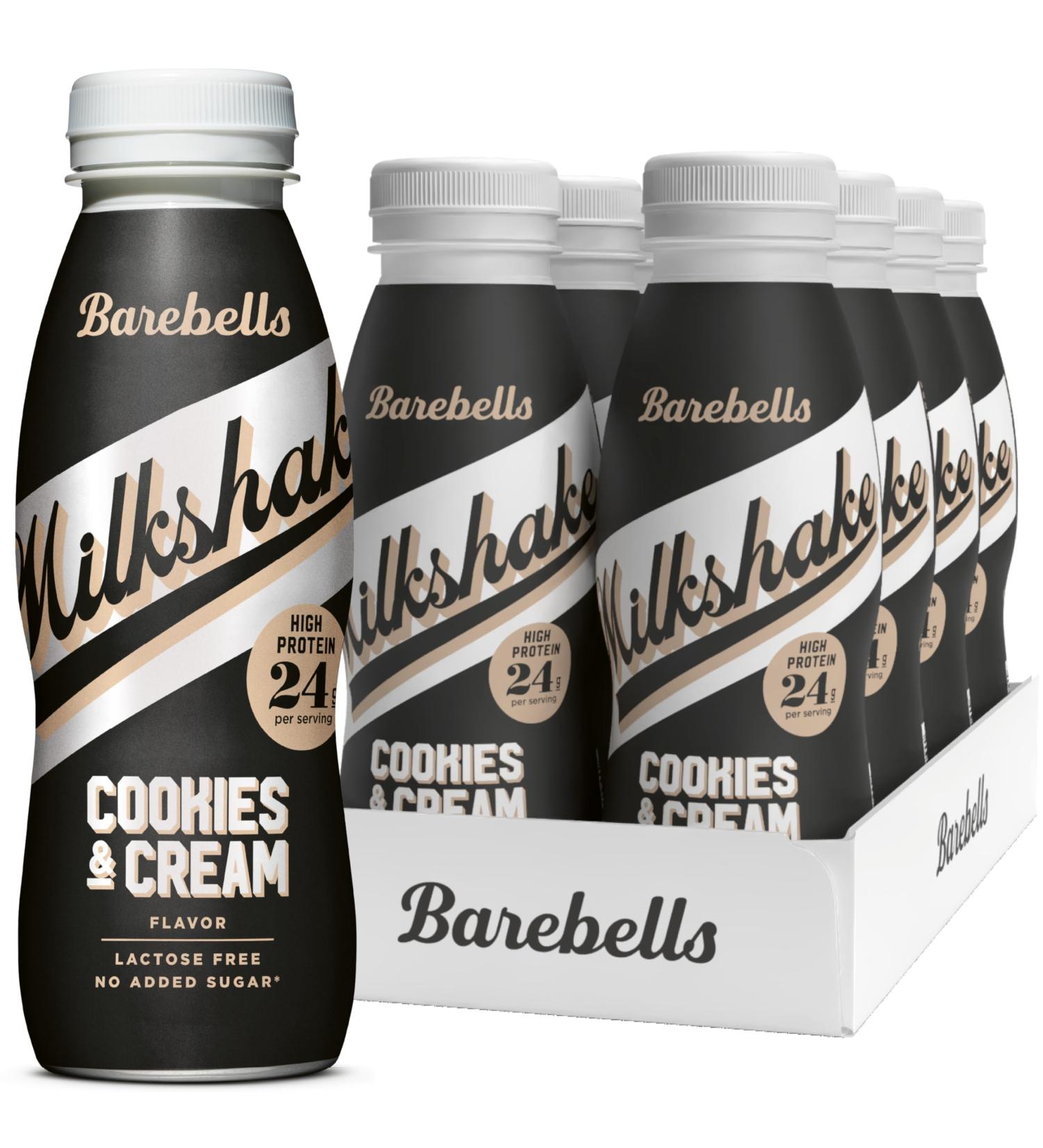 Barebells Creamy protein shake low in sugar 24 grams of protein per bottle lactosefree Cookies & Cream Milkshake 8 x 330 ml - Buy Online on GoSupps.com