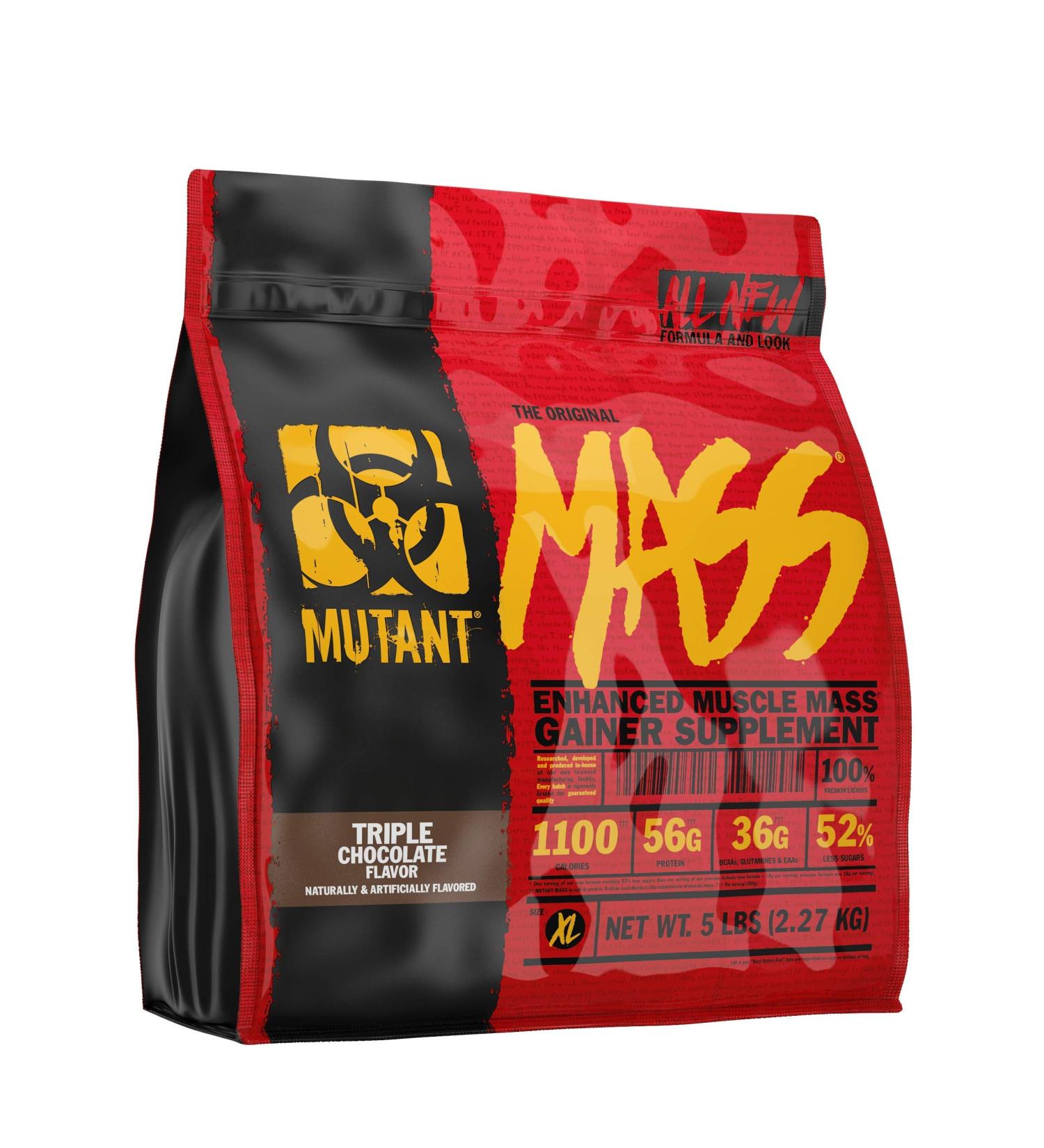 Mutant Mass Weight Gainer Protein Powder 5 lbs - 1100 Calories, 56g Protein, Triple Chocolate Flavor - Build Muscle Size and Strength with Essential Amino Acids and BCAAs - Buy Online on GoSupps.com