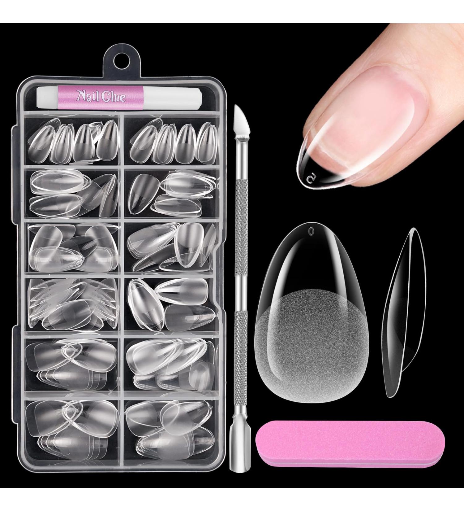 Venares 120-Piece Extra Short Almond Nail Tips | Full Cover Soft Gel Tips with Adhesive and Nail Buffer | 12 Sizes Almond Shape Nail Tips for Perfect Nails - Buy Online on GoSupps.com