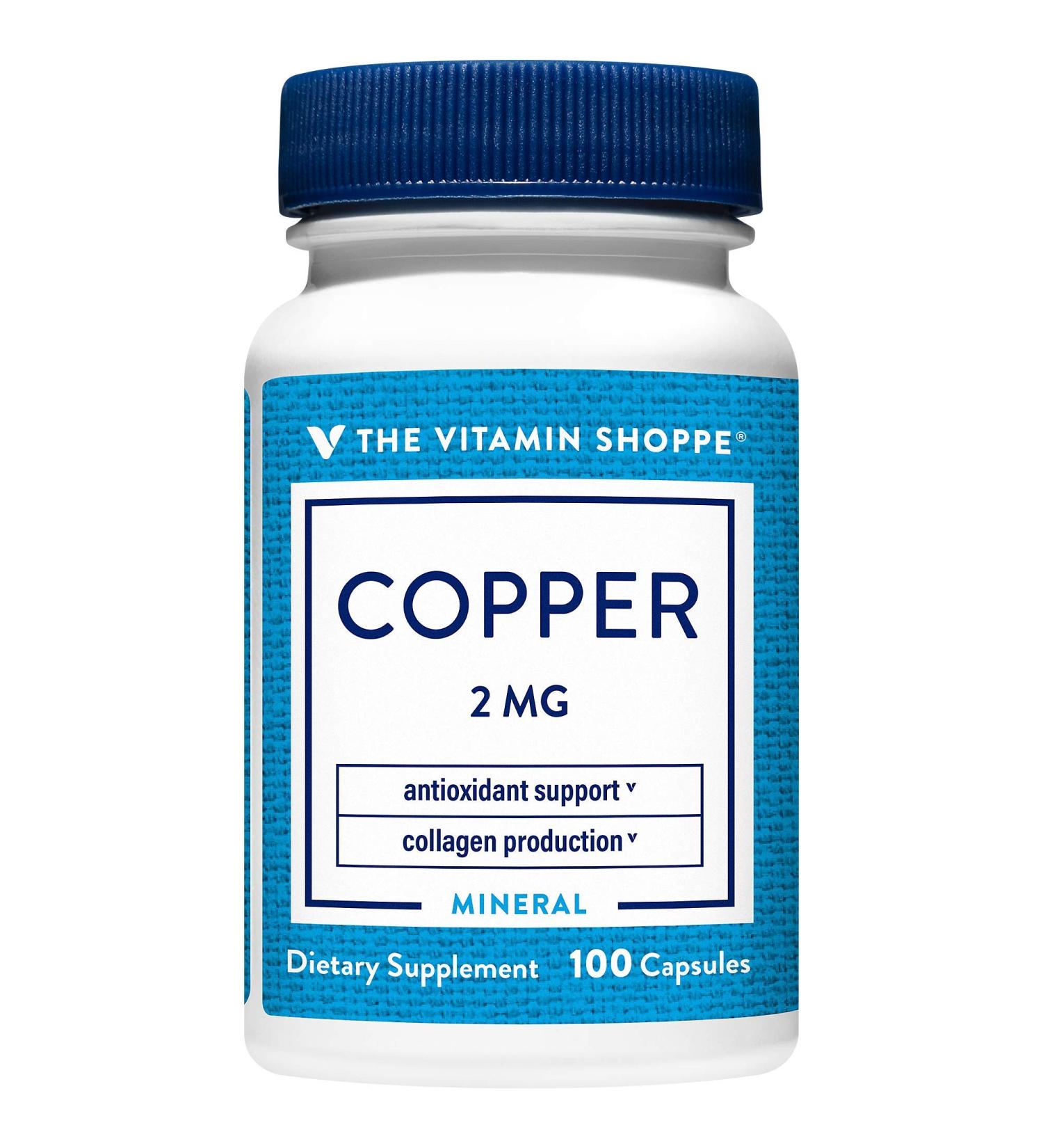 The Vitamin Shoppe Copper 2MG (Copper Gluconate) Antioxidant - 100 Capsules - Buy Online on GoSupps.com