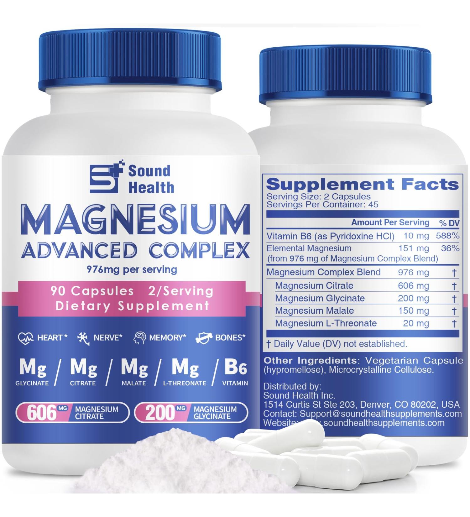 5 in 1 Magnesium Complex Capsule 976mg wtih Magnesium Glycinate Citrate Malate L-Threonate & Vitamin B6 High Absorption Magnesium Complex for Women & Men Third-Party Tested Vegan Non-GMO Unflavored 90 Count (Pack of 1) - Buy Online on GoSupps.com