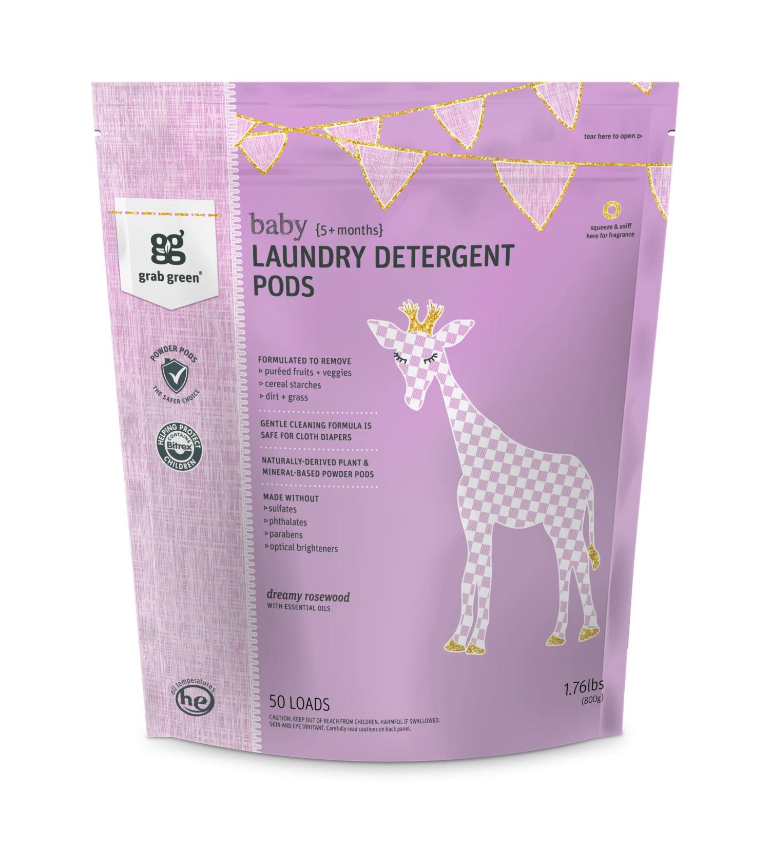 Grab Green Baby Laundry Pods - Dreamy Rosewood, 50 Loads, Essential Oils, 1.76 lbs - Buy Online on GoSupps.com