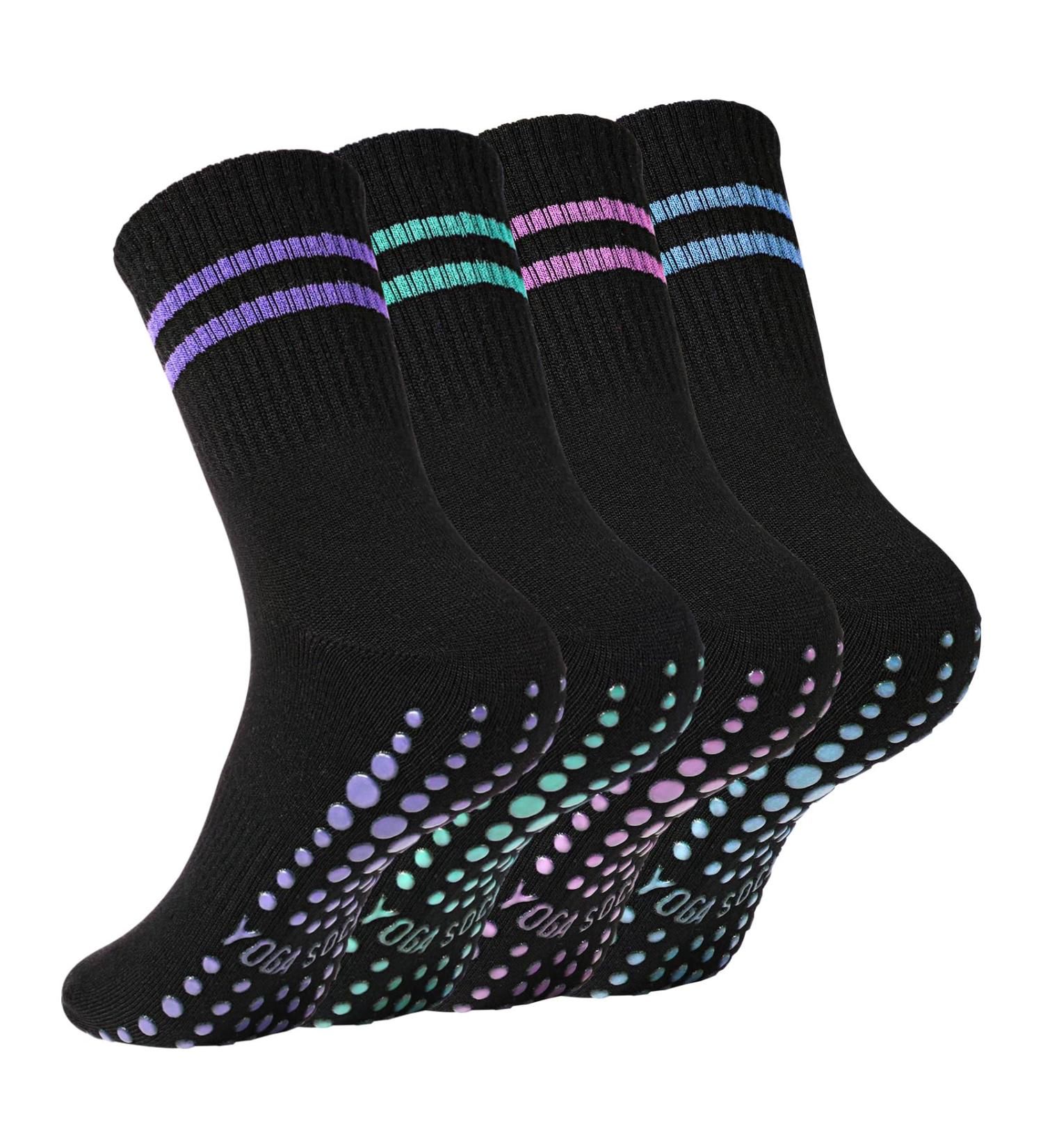 Newofview Non-Slip Yoga Socks for Women | 4 Pairs Anti-Slip Pilates & Sports Socks (Sizes 37-42) - Perfect for Home Hospital & Dance Workouts - Buy Online on GoSupps.com