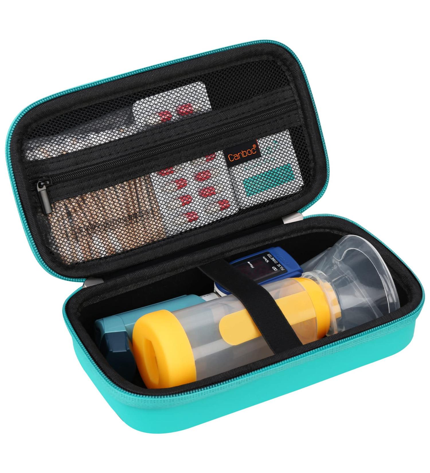 Canboc Hard Carrying Case for Asthma Inhaler and Spacer - Mint Green Travel Inhaler Case for Adults and Kids - Includes Mesh Pocket - Fits Medication Packets - (CASE ONLY) - Buy Online on GoSupps.com