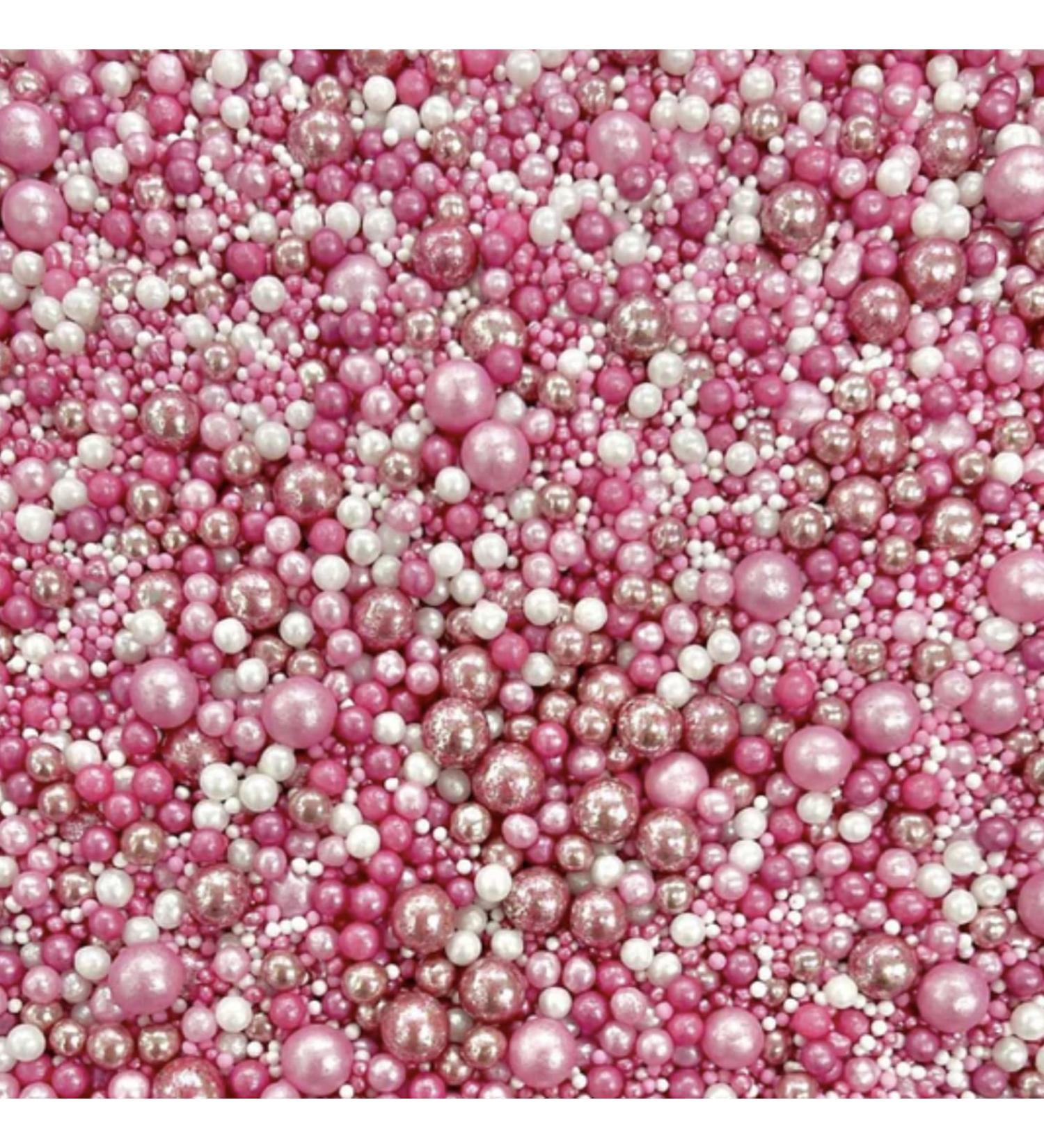 Pink white rose baby shower it's a girl hen party decoration metallic pearly sprinkles for cupcakes cakes cookies baking cake topper pearls balls shiney pastel RASPBERRY RIPPLE 2