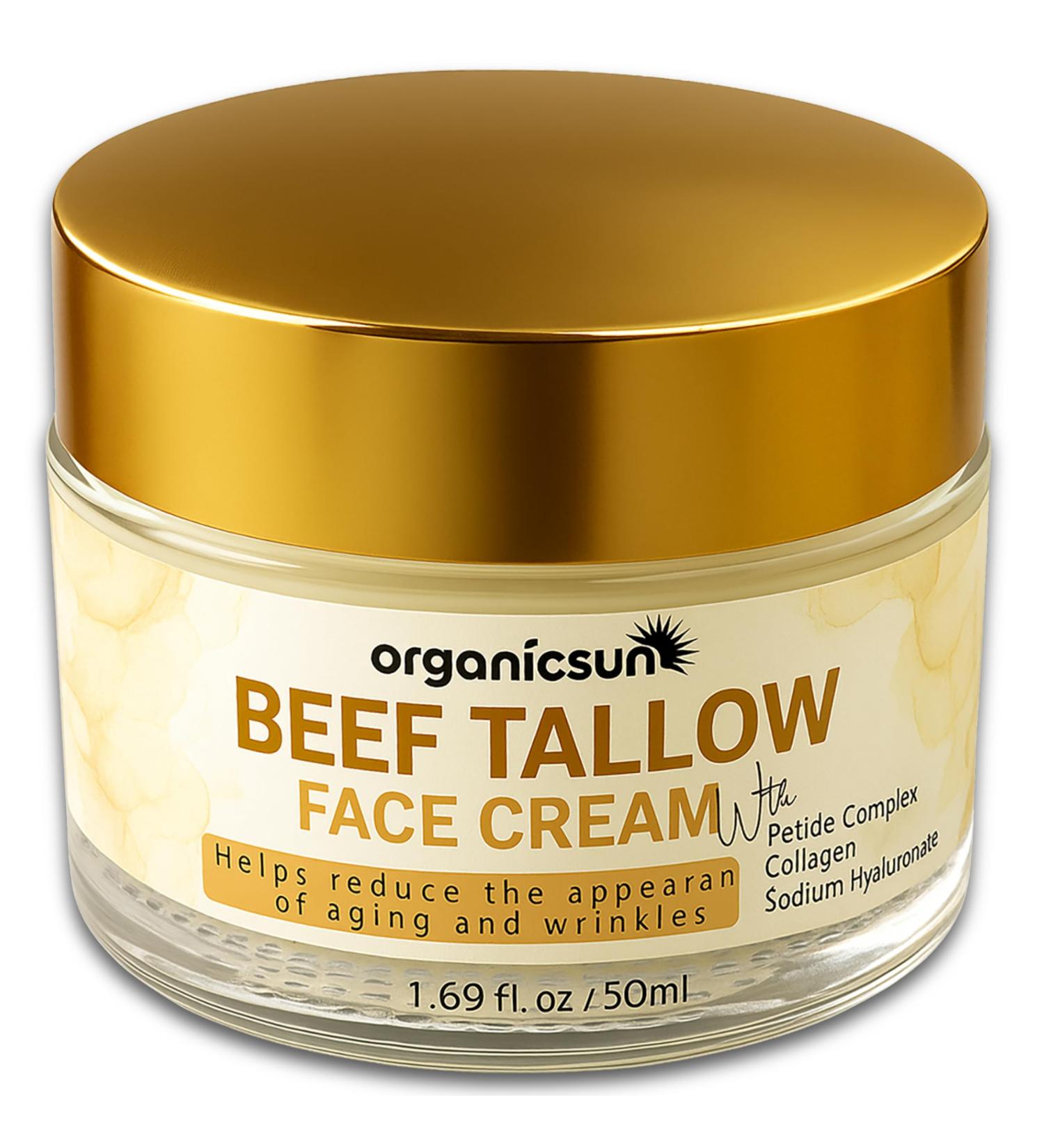 Beef Tallow Face Cream - 100% Grass Fed Anti Aging Moisturizer with Copper Peptides Honey & Collagen for Wrinkles & Firming 1.69 Fl Oz (Pack of 1) - Buy Online on GoSupps.com