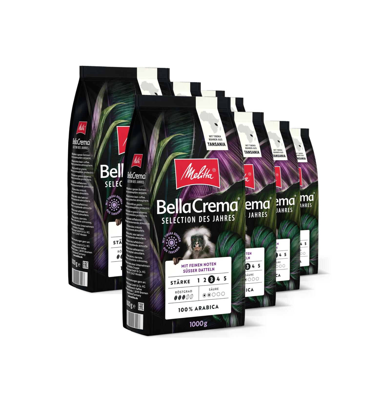Melitta BellaCrema Selection des Jahres Pack of 8 x 1 kg bags of whole coffee beans unground roasted in Germany medium roast intensity 3 for automatic coffee machines - Buy Online on GoSupps.com