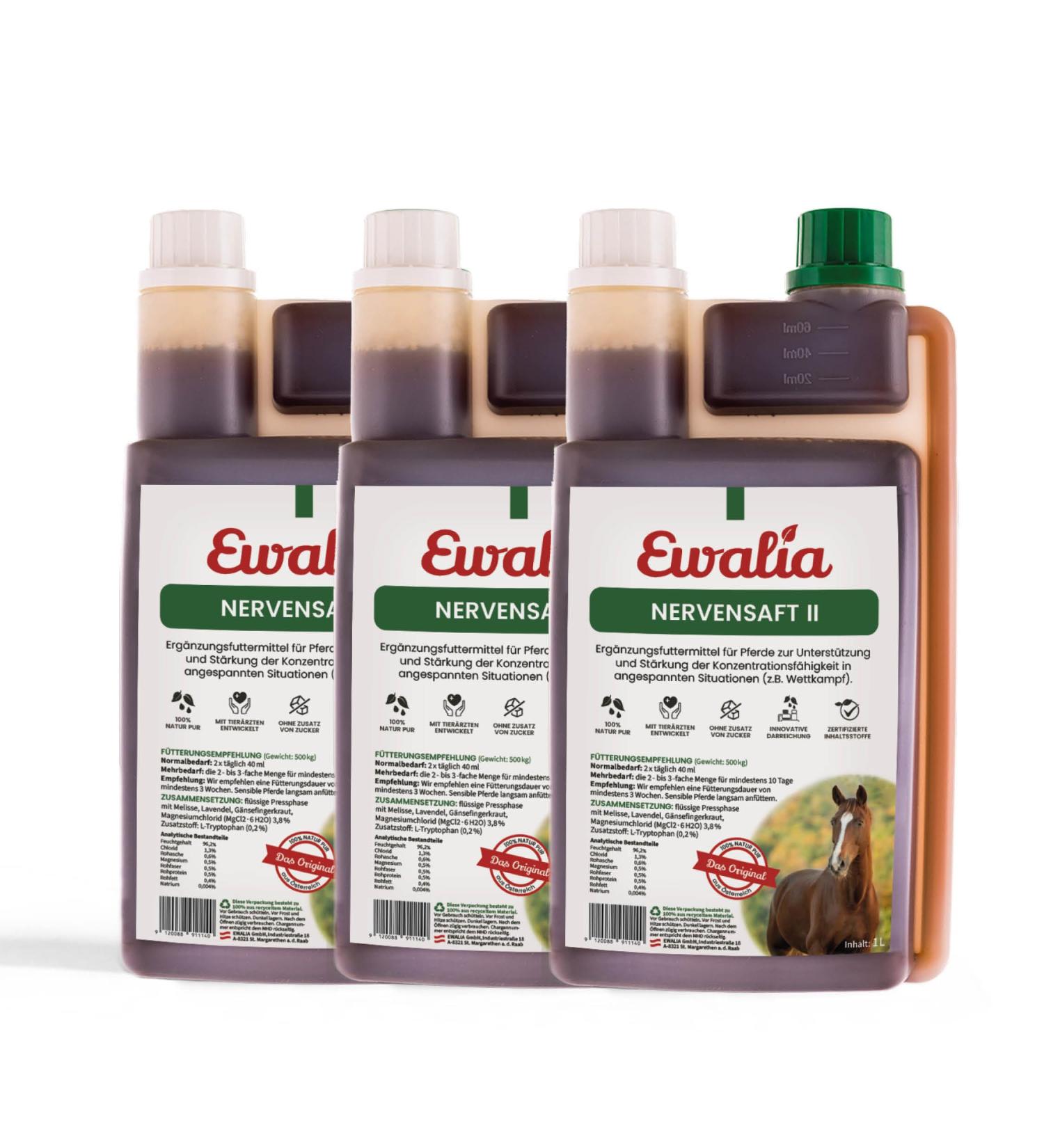 Ewalia Nerve Juice II Targeted support for concentrated performance in horses Ideal for competitions and training developed with veterinarians 100% natural without additives  - Buy Online on GoSupps.com