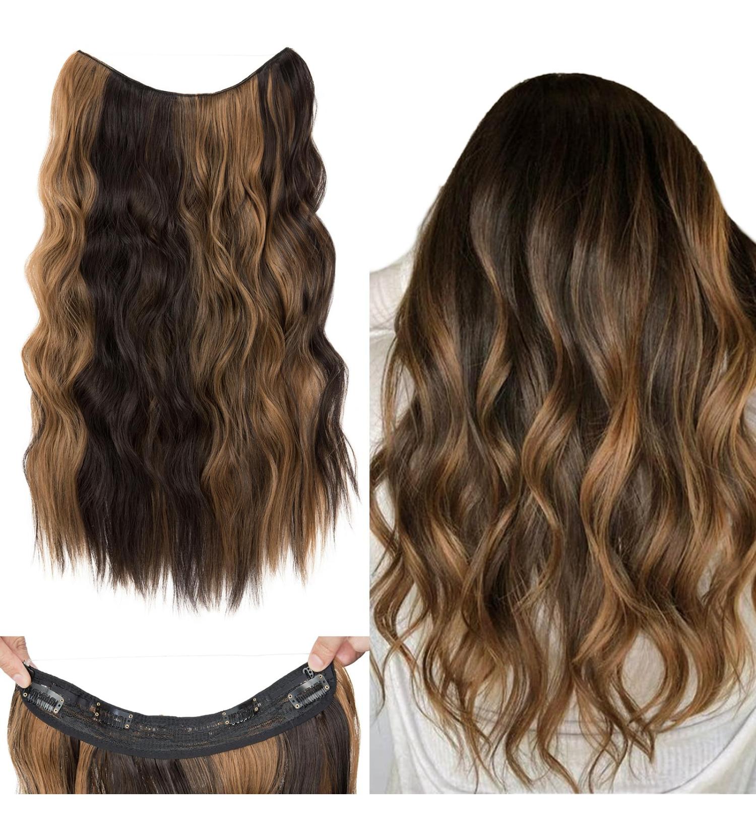 Silk-Co Adjustable Synthetic Hair Extensions with Rubber Band & Clips - 60cm Long Brown Highlights for Women - Buy Online on GoSupps.com