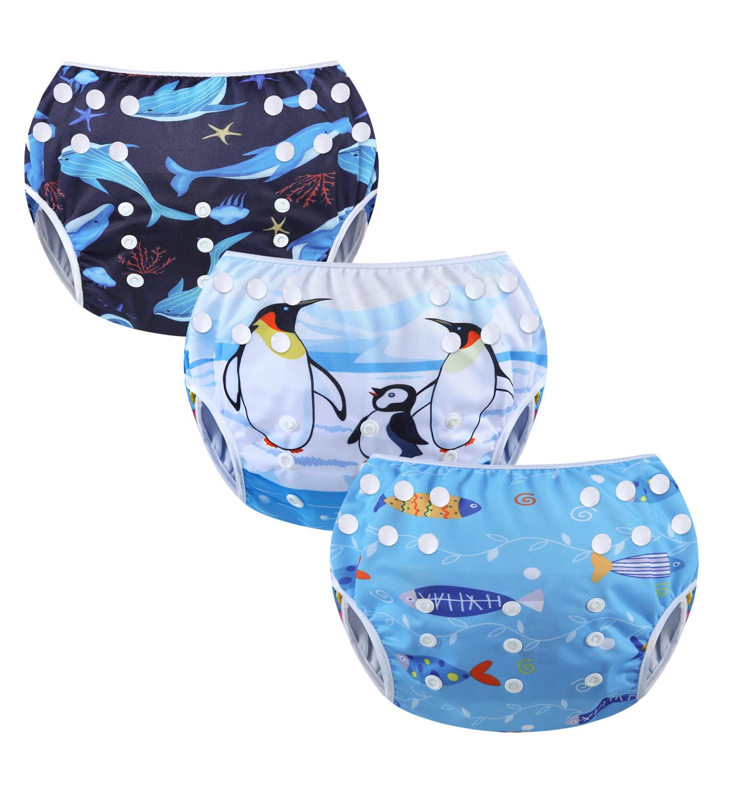 Mixidone Reusable Swimming Diaper for Toddlers | Adjustable Washing Swimming Trousers with Cute Wal Fish & Penguin Design | Perfect for Ages 0-3 - Buy Online on GoSupps.com