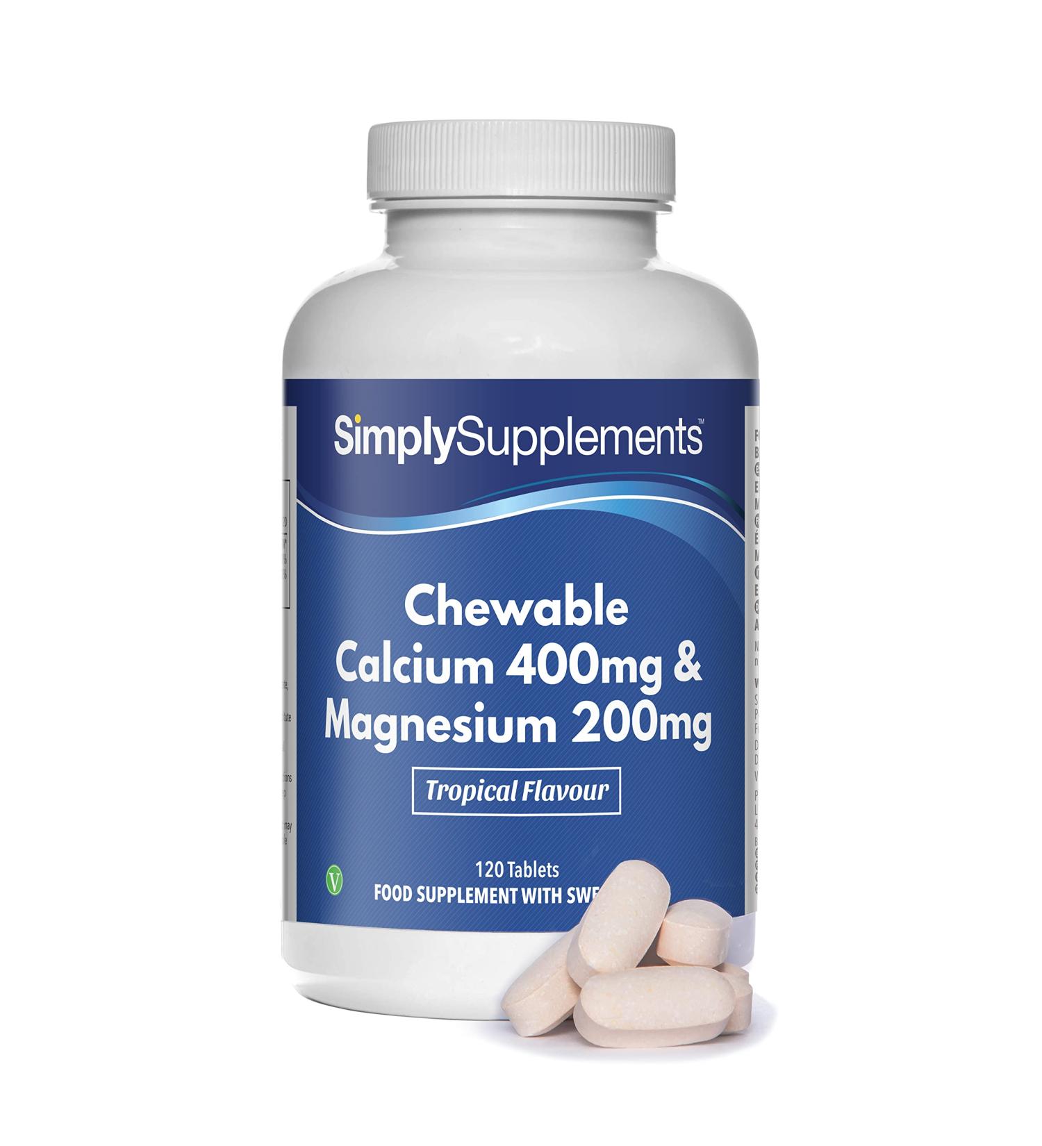 Chewable Calcium & Magnesium Tablets (120 ct.) | Tropical Flavour | Vegan/Vegetarian | Essential for Bones & Muscles | 2:1 Ratio - Buy Online on GoSupps.com