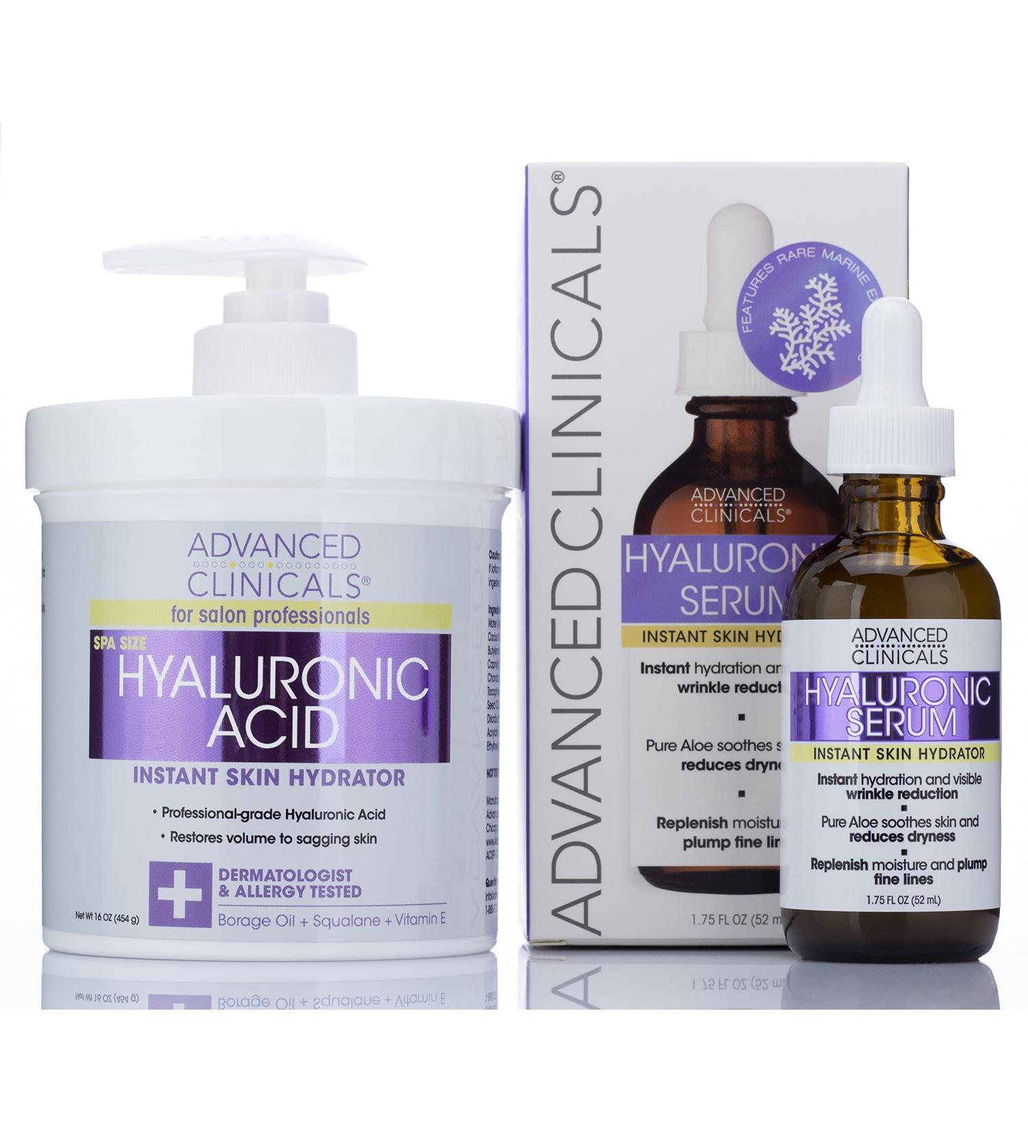 Advanced Clinicals Hyaluronic Acid Cream & Serum Bundle - Anti-Aging Face & Body Moisturizer for Wrinkles, Dark Spots, Fine Lines, Dry Skin - 2-Pack Set - Buy Online on GoSupps.com