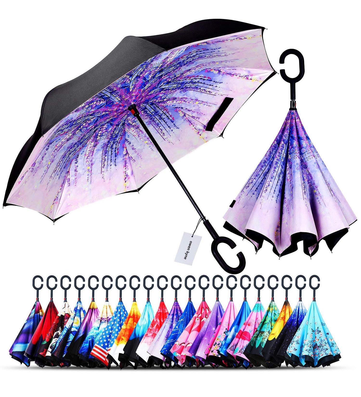 owen kyne Windproof Double Layer Folding Inverted Umbrella  Self Stand Upside-down Rain Protection Car Reverse Umbrellas with C-shaped Handle Wisteria Tree - Buy Online on GoSupps.com