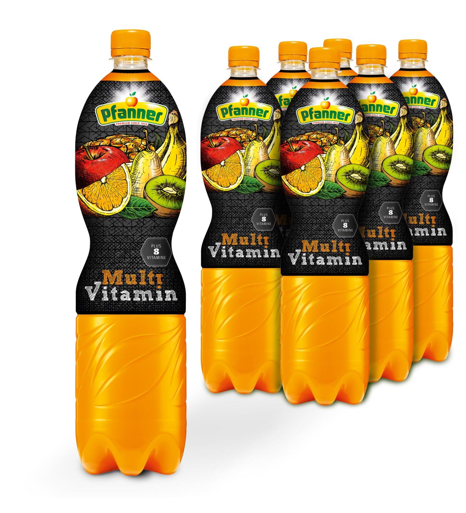 Pfanner Multivitamin Multi-Fruit Drink - Refreshing 12 Varieties with Vitamins A C & E - 6 x 1.5L | Shop Internationally - Buy Online on GoSupps.com