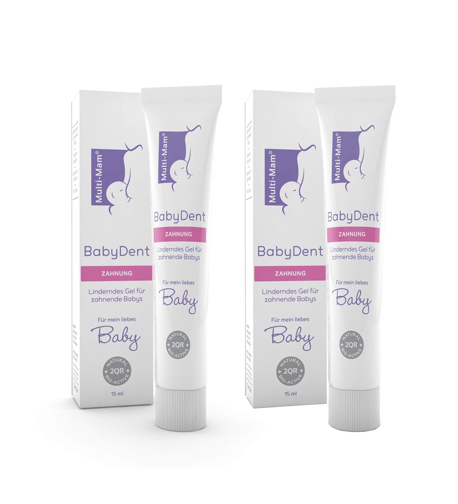 MultiMam BabyDent for dental problems alcoholfree sugarfree & vegan tube with 15 ml of protective gel to relieve dental problems in babies 2 pieces