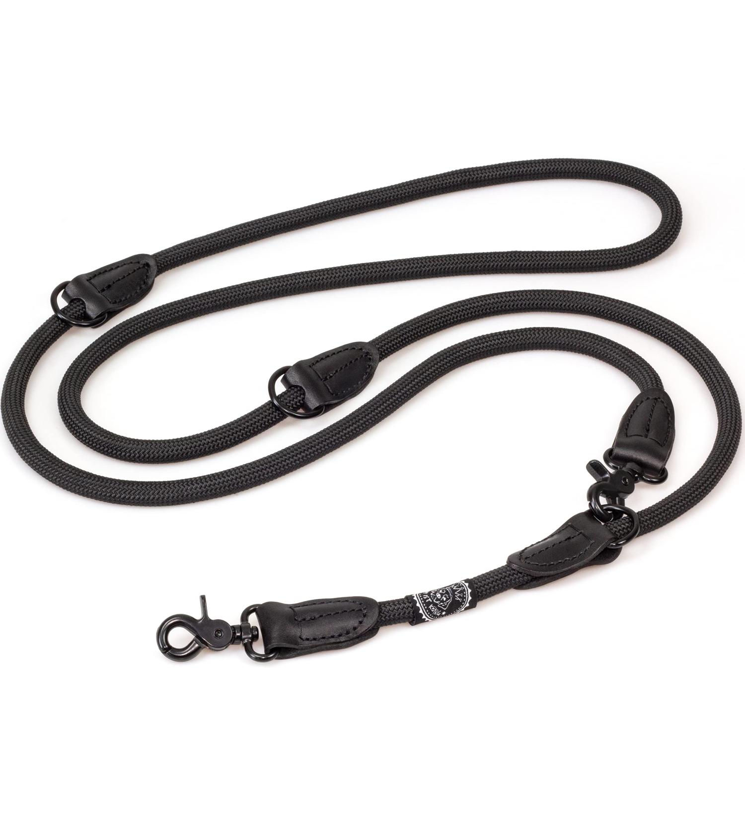 Buy Dog is K nig Adjustable 2.3m Dog Leash | Robust with Security Carabiner | 3-Way Adjustable for Medium & Large Dogs | Durable Black Leash with Leather Caps - Buy Online on GoSupps.com