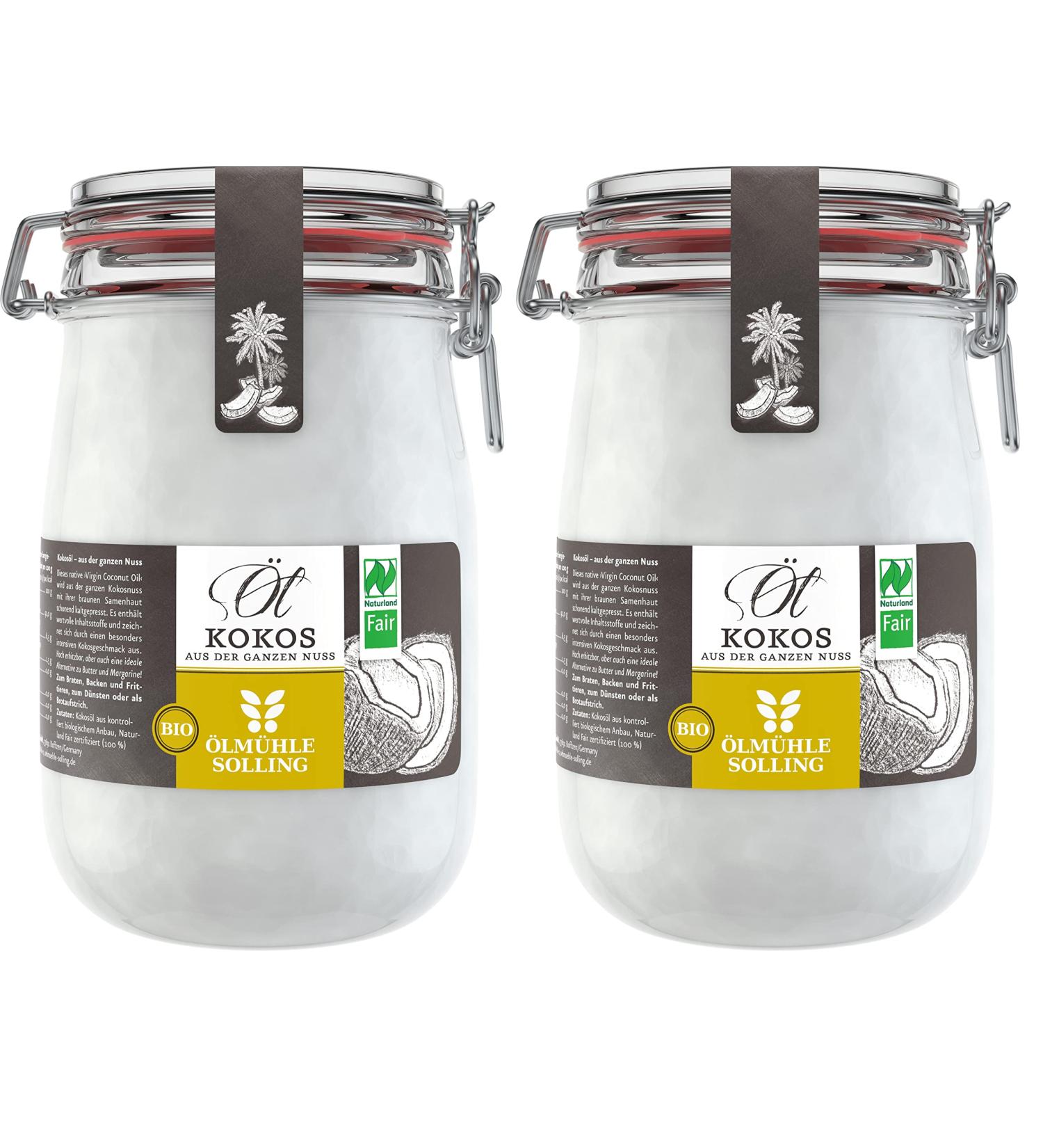  lm hle Solling Coconut Oil - Organic Naturland Fair 2x1000ml Set - Premium Quality in Swing Top Jar - Buy Online on GoSupps.com