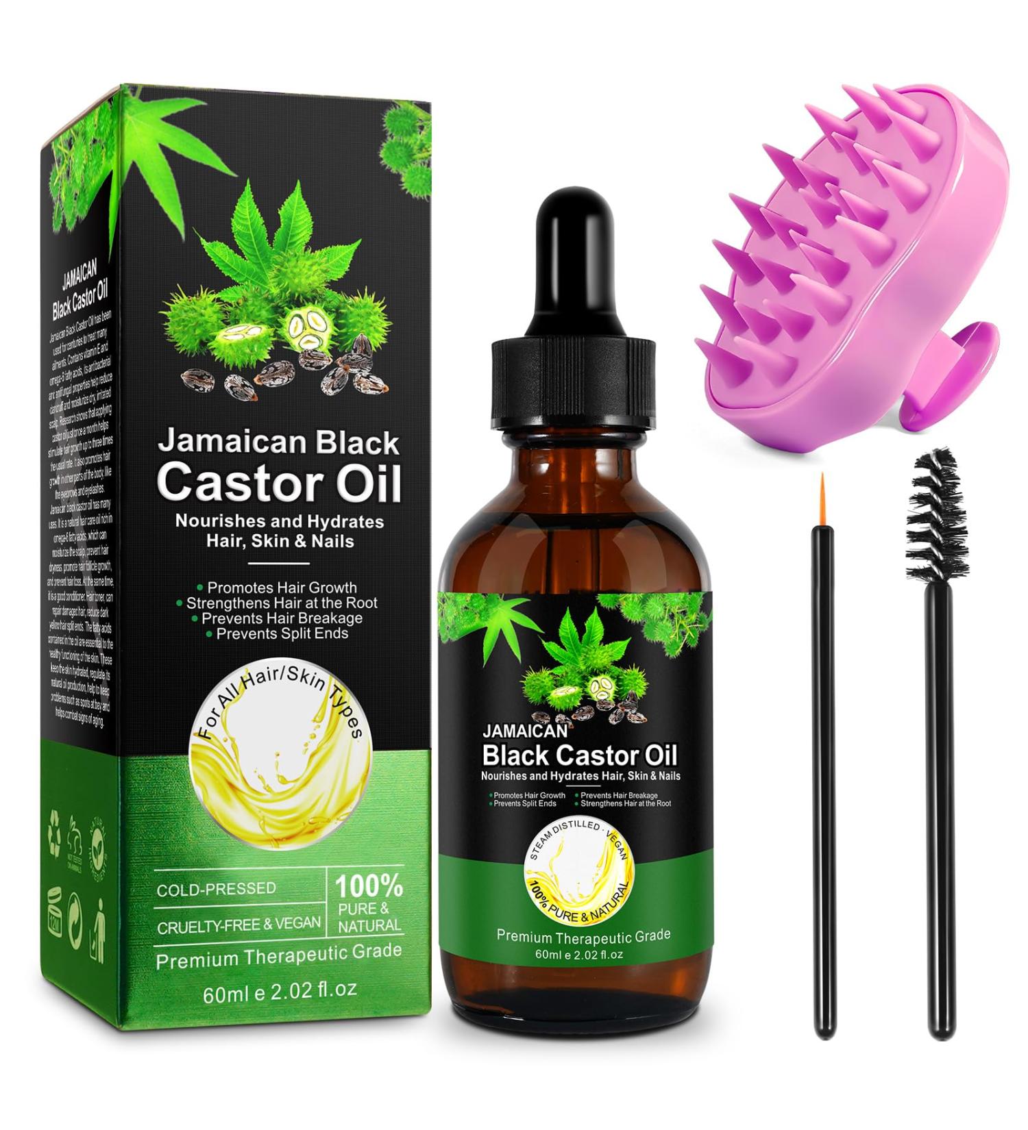 Worafy Jamaican Black Castor Oil with Scalp Massager | Organic Cold Pressed Hair Growth Oil for Dry Damaged Frizzy Hair | Aromatherapy Massage Oil - Buy Online on GoSupps.com