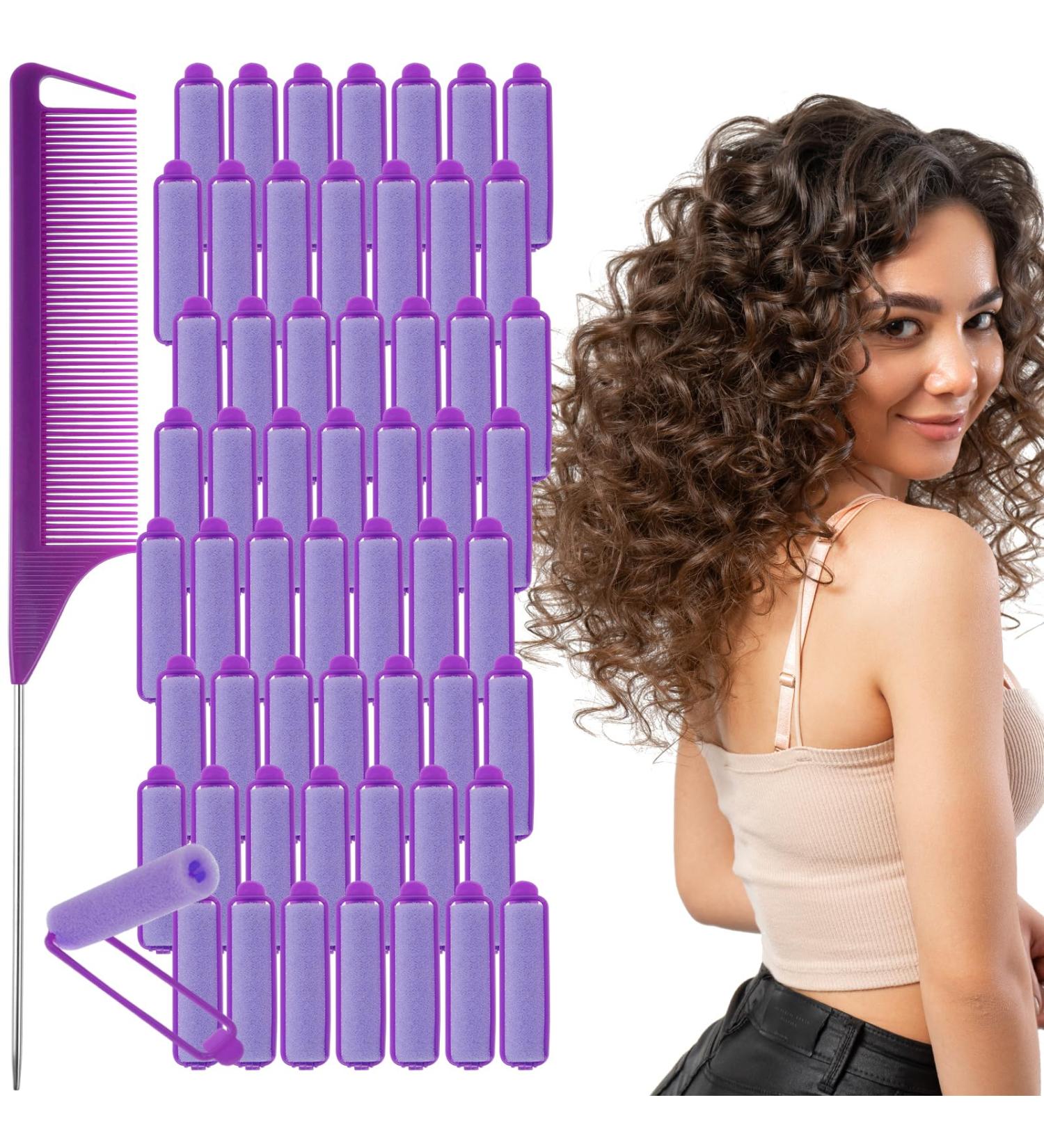 56 Pieces Sponge Curlers - No Heat Foam Hair Rollers for All Hair Lengths - Soft 15mm Curlers with Pintail Comb - Purple - Buy Online on GoSupps.com