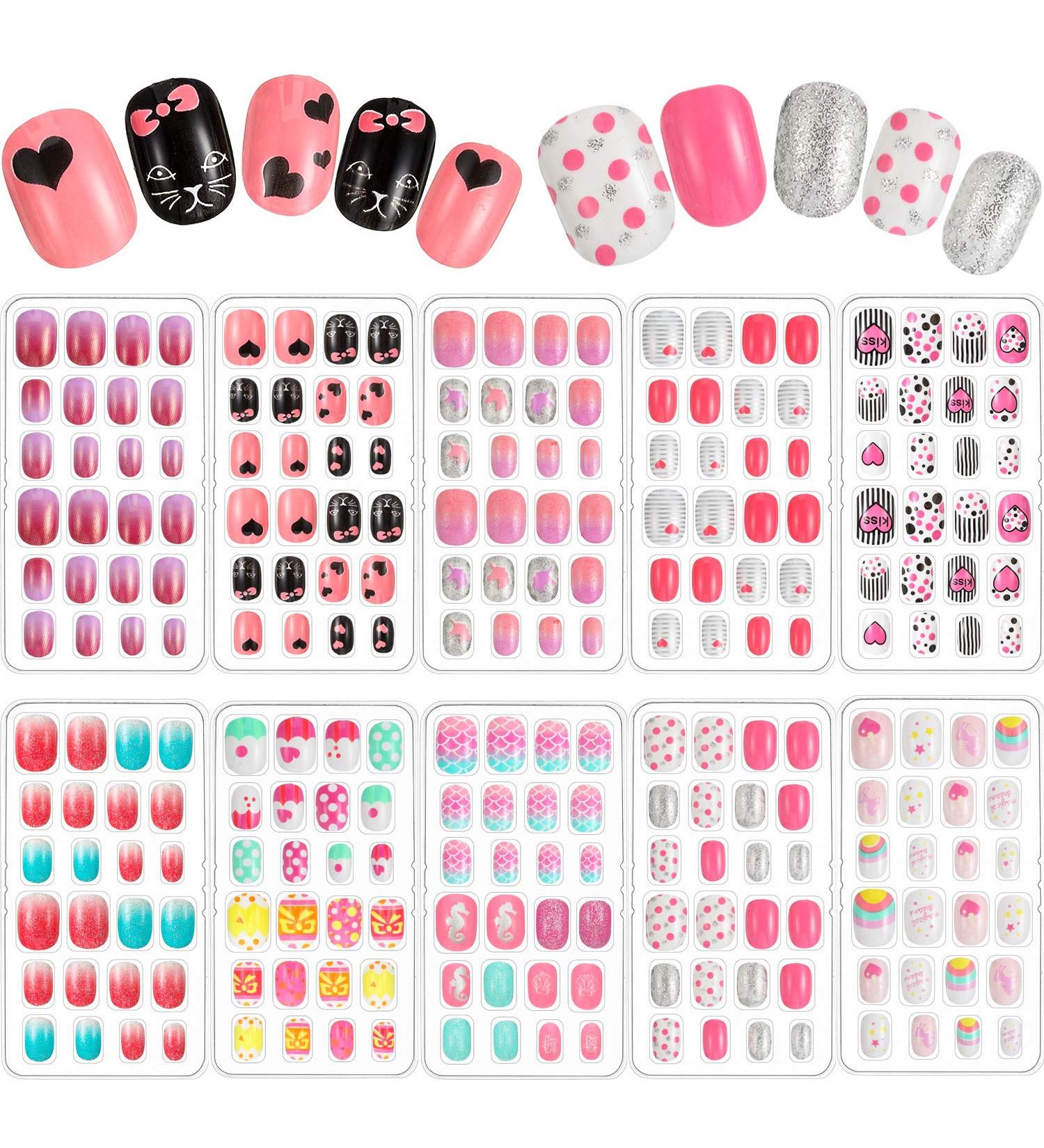 240 Pieces Children False Nails Kids Girls Press On Short Artificial Fake Nails - Pink Heart Design - Nail Decoration Kit for Girls - Buy Online on GoSupps.com