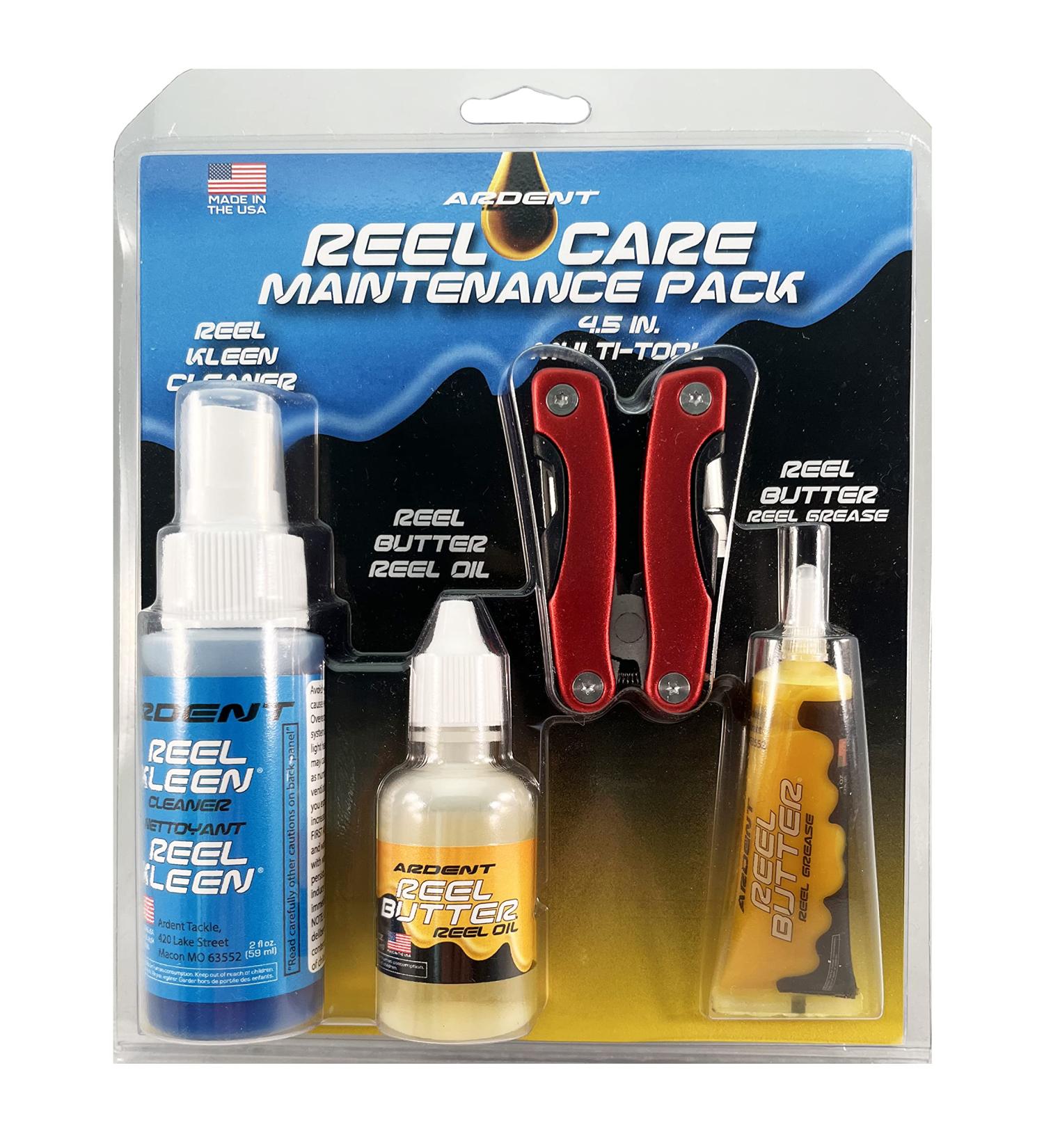 Ardent Freshwater Reel Care Maintenance Pack/Long-Lasting Protection and Clean/Includes Multi-Tool, Reel Butter Grease, Reel Kleen Cleaner, and Reel Butter Oil