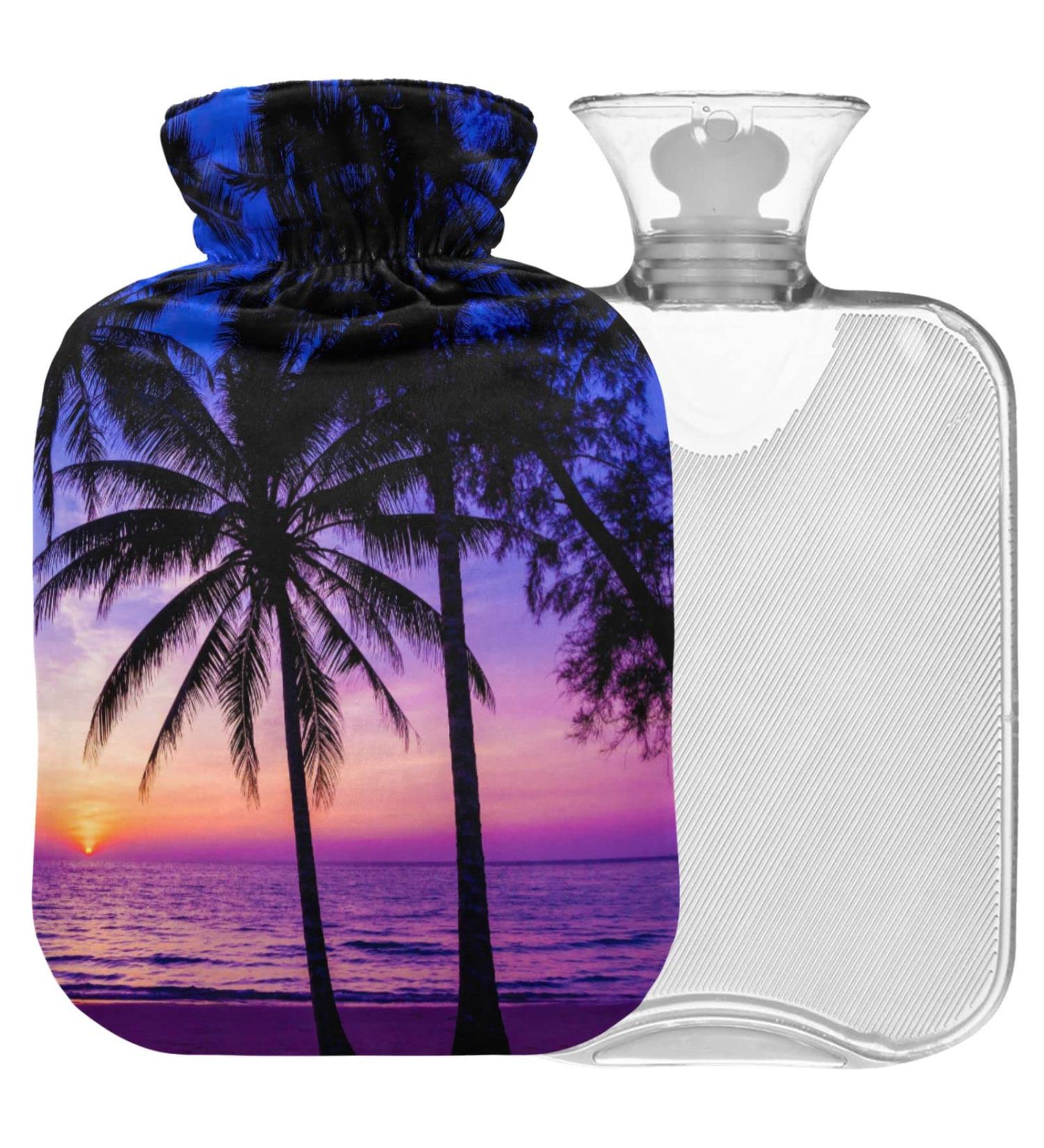 NAANLE 2L Hot Water Bottle with Palm Sunset Cover Relief for Menstrual Cramps & Heat Therapy | Large Transparent Hot Water Bag for Hand & Feet - Buy Online on GoSupps.com
