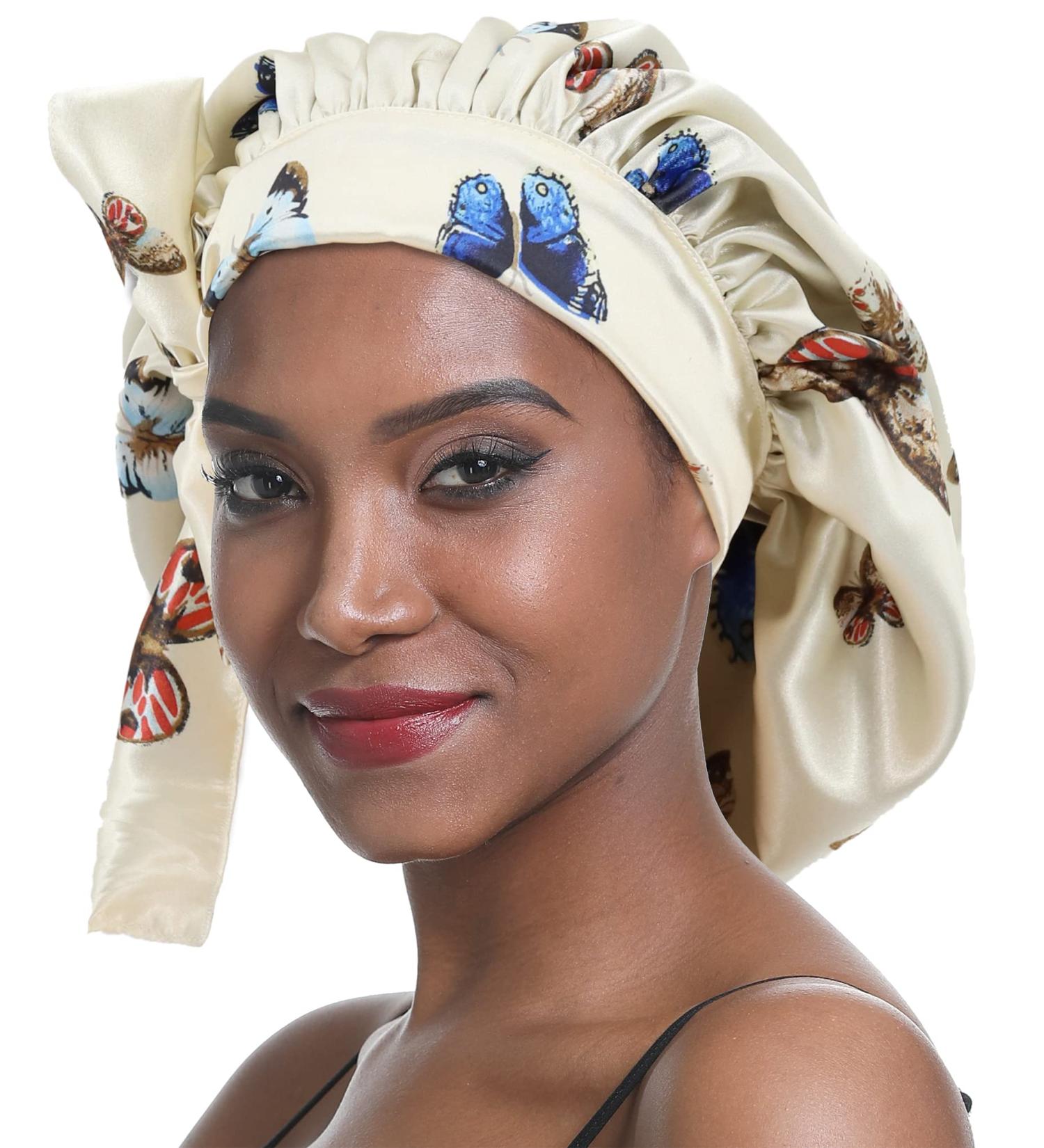 Sengterm Satin Sleeping Cap for Black Women | Double Layer Elastic Bonnet with Silky Band for Long Curly Hair - Buy Online on GoSupps.com