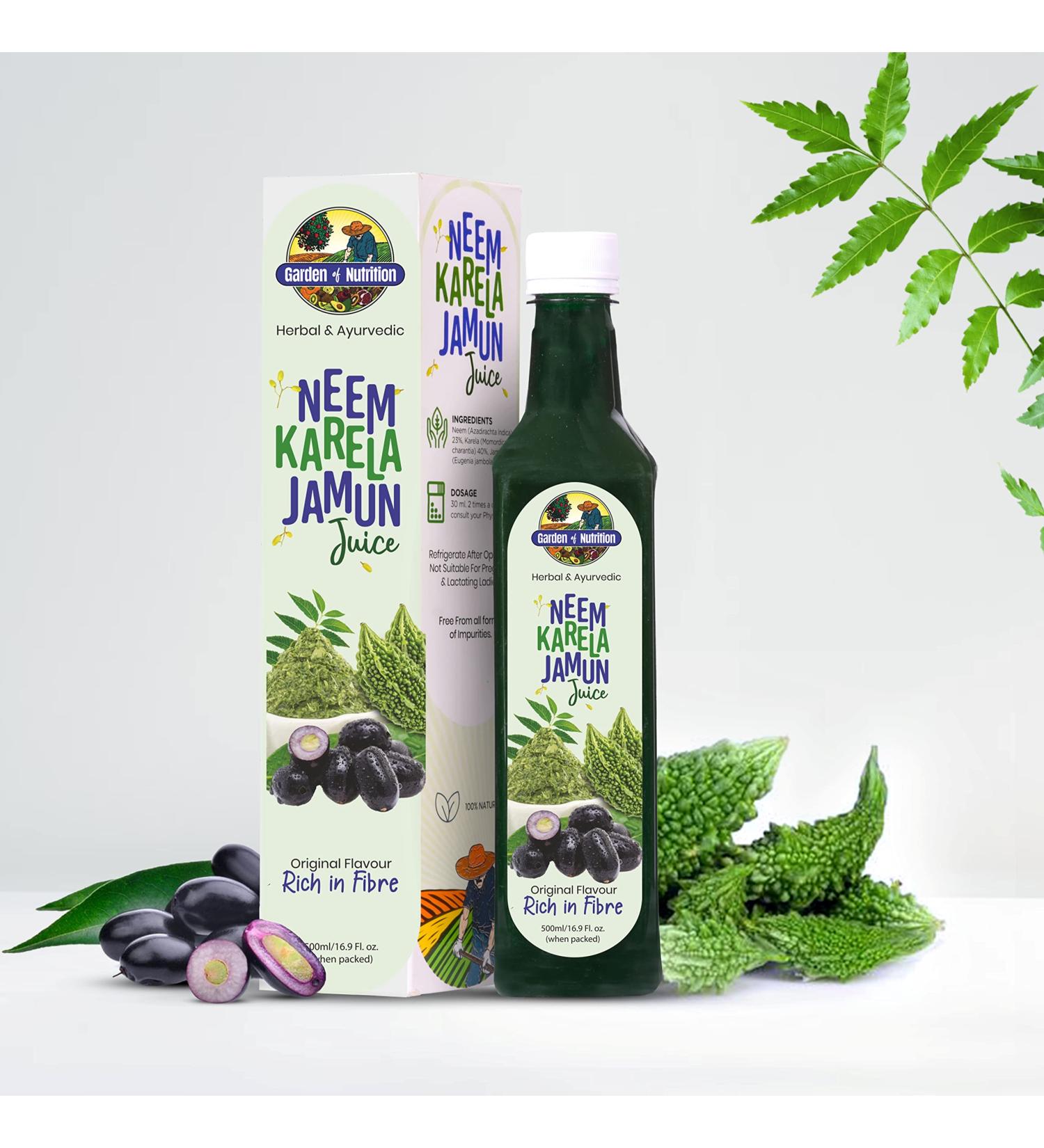 GARDEN OF NUTRITION Herbal and Ayurvedic Neem Karela Jamun Juice 500ml - Buy Online on GoSupps.com