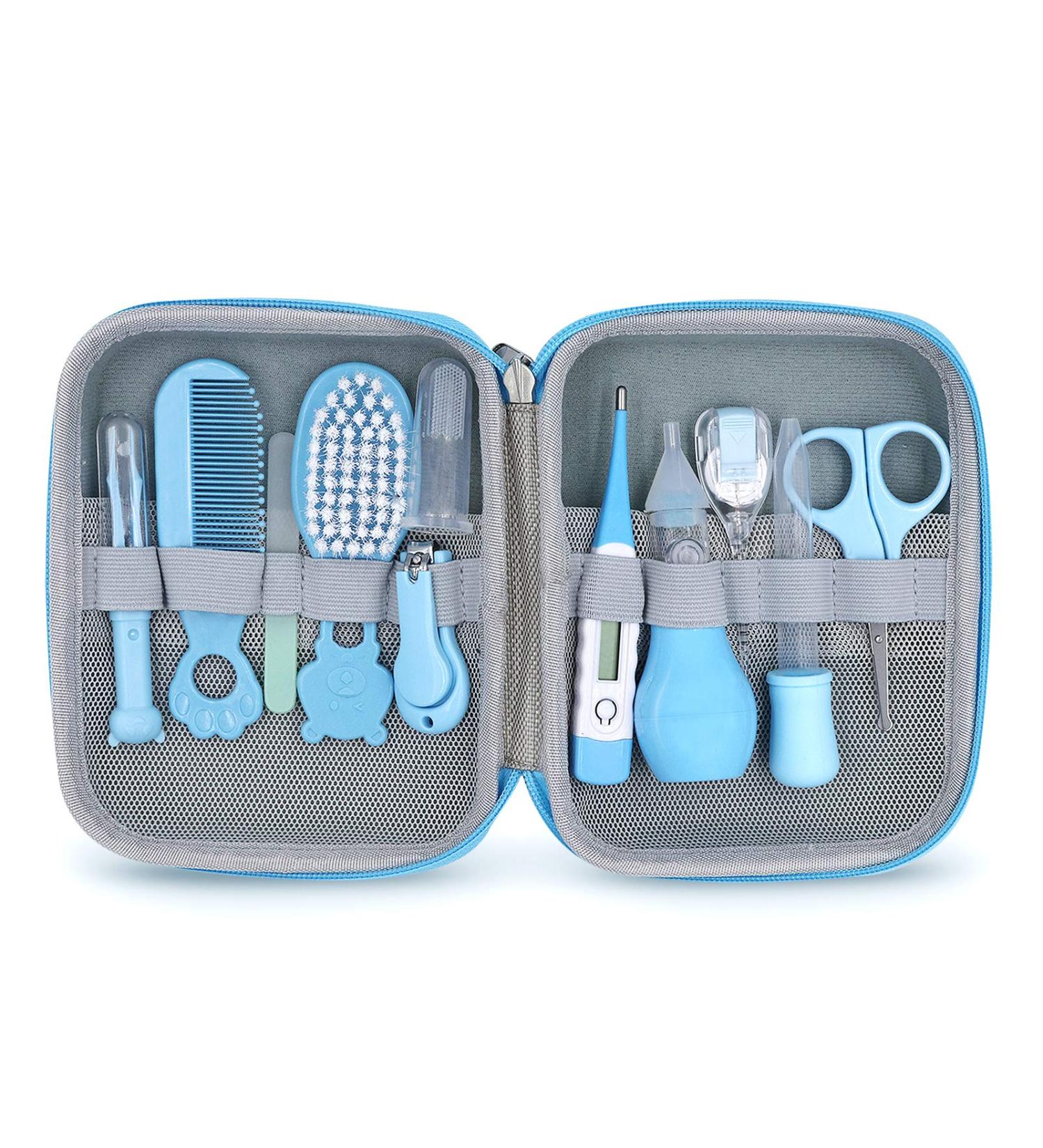 Portable Baby Grooming Kit: 11-in-1 Baby Safety Care Set for Newborns - Hair Brush, Nail Clipper, Nasal Aspirator - Blue - Buy Online on GoSupps.com