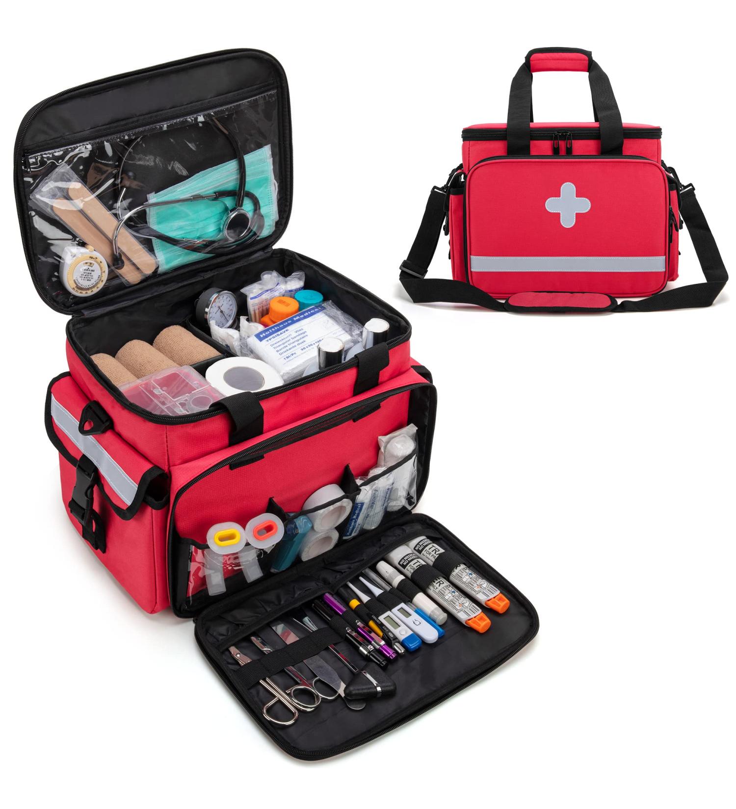CURMIO Medical Bag for Home Health Care - Doctors Bag with Dividers for First Aid Kits and Emergency Supplies - Red (Empty Bag) - Buy Online on GoSupps.com