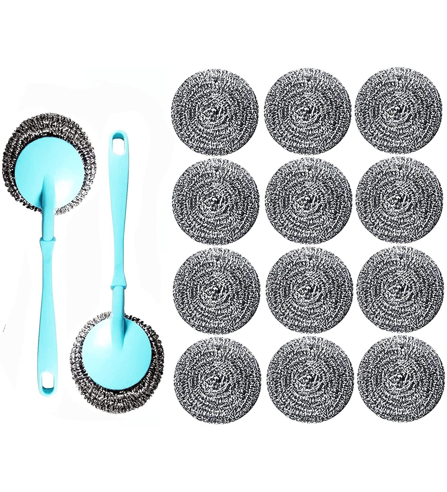 DTTang Kitchen Stainless Steel Sponge Scrubber Set-Metal Scouring Pad-Kitchen Washing Tools 12 Stainless Steel Wire Washing Balls.(2with Handle) - Buy Online on GoSupps.com