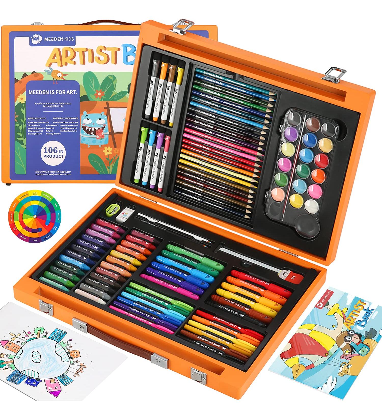 MEEDEN Kids Drawing Set - Wood Case Artist Painting Set for Boys & Girls, Includes Silky Crayons, Oil Pastels, Water-based Pencils, Dry Erase Markers, and Paint Pad White Board - Buy Online on GoSupps.com