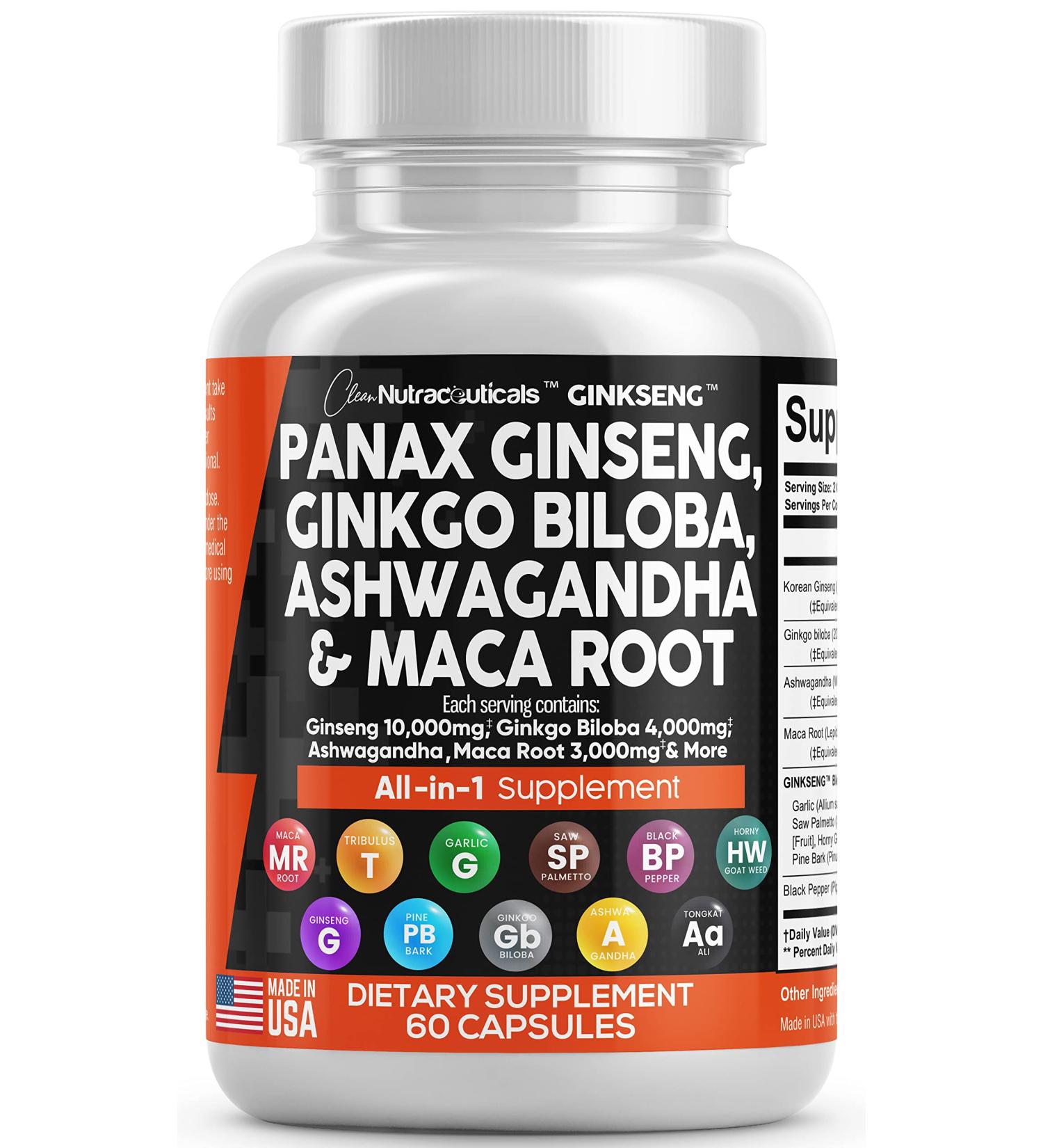 Premium Brain Supplement with Panax Ginseng, Ginkgo Biloba, Ashwagandha & More - 60 Caps - Made in USA - Buy Online on GoSupps.com