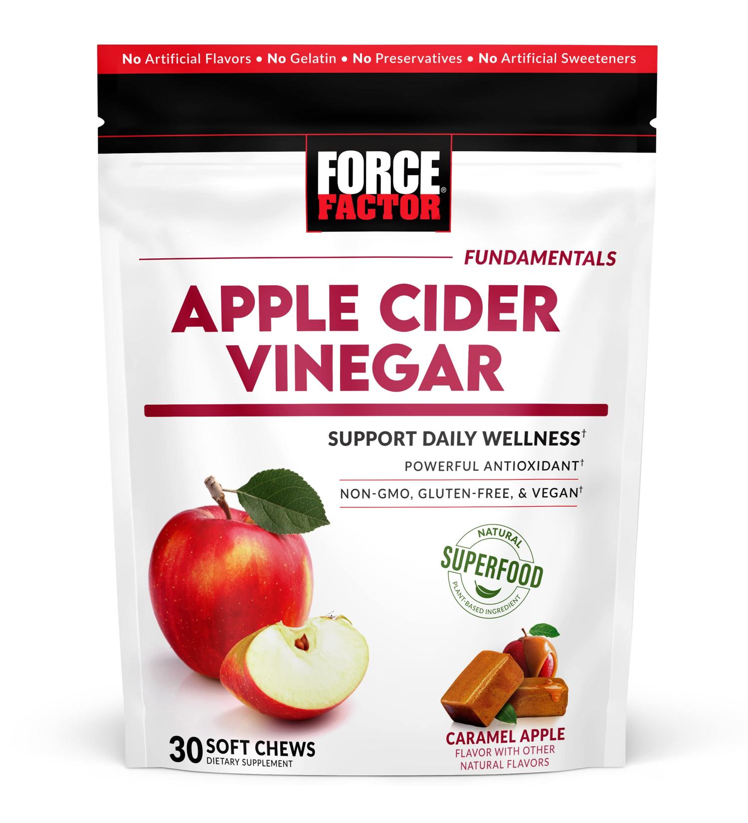 Force Factor Organic Apple Cider Vinegar Soft Chews - Digestion & Metabolism Support - Gluten-Free & Vegan - Caramel Apple Flavor - 30 Chews - Buy Online on GoSupps.com