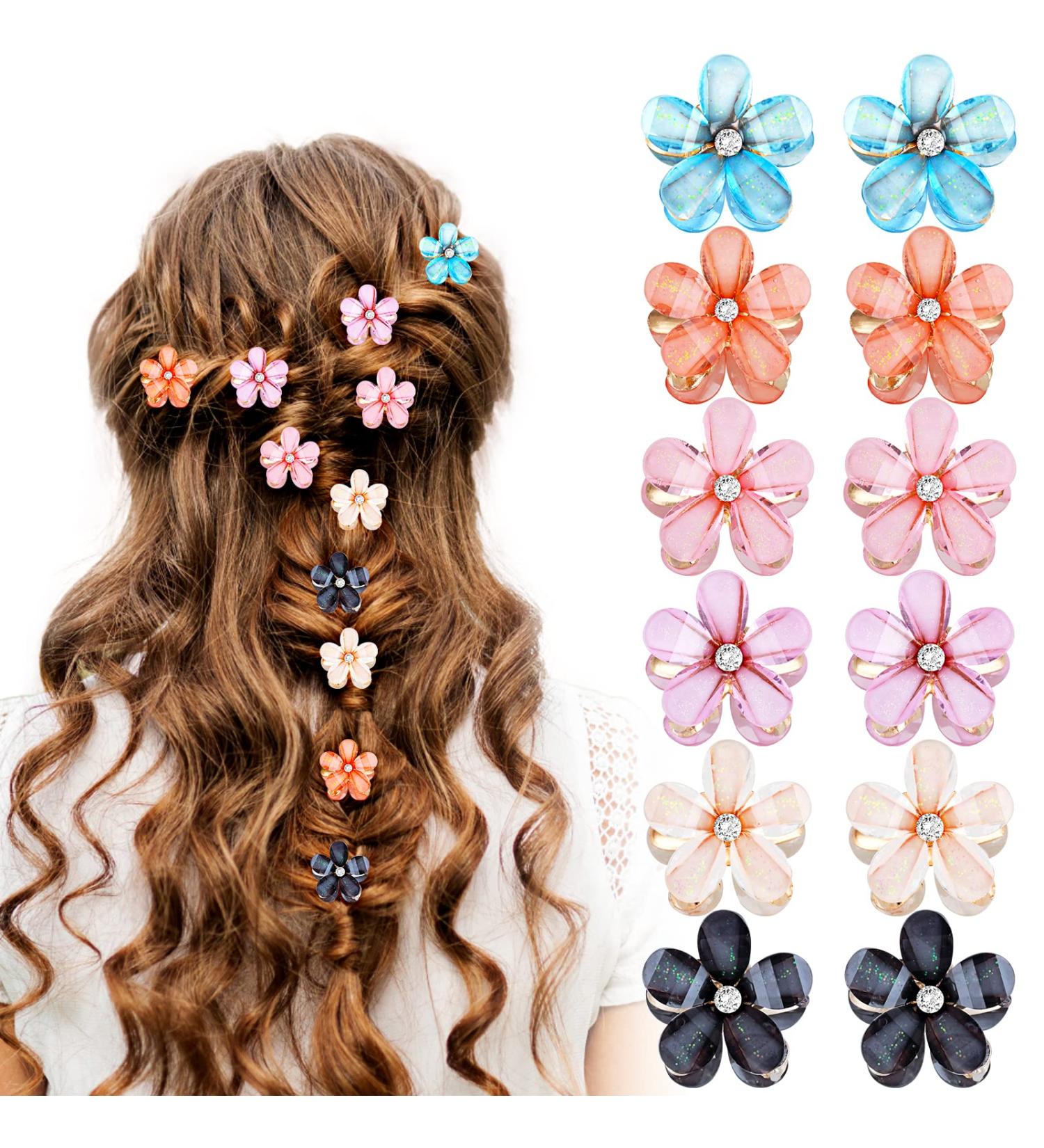 12 Multicolored Flower Hair Clips - Trendy Non-Slip for Weddings Valentine's Day & Beach Vacations - Buy Online on GoSupps.com