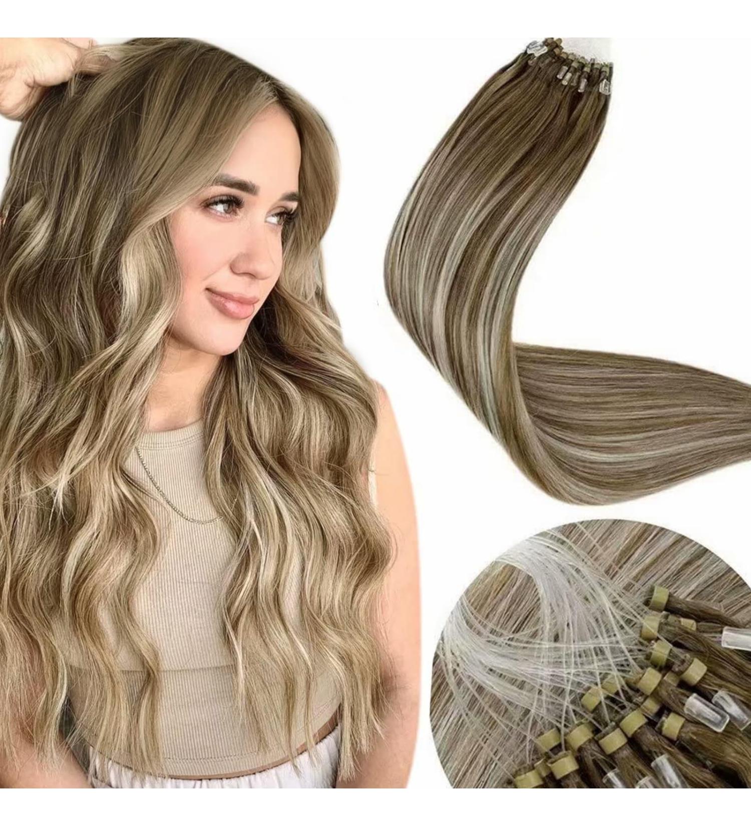 Shop Laavoo Real Hair Extensions - 60cm Balayage Blonde & Light Brown Ombre Microring Loop Extensions | Premium Quality Worldwide Shipping - Buy Online on GoSupps.com