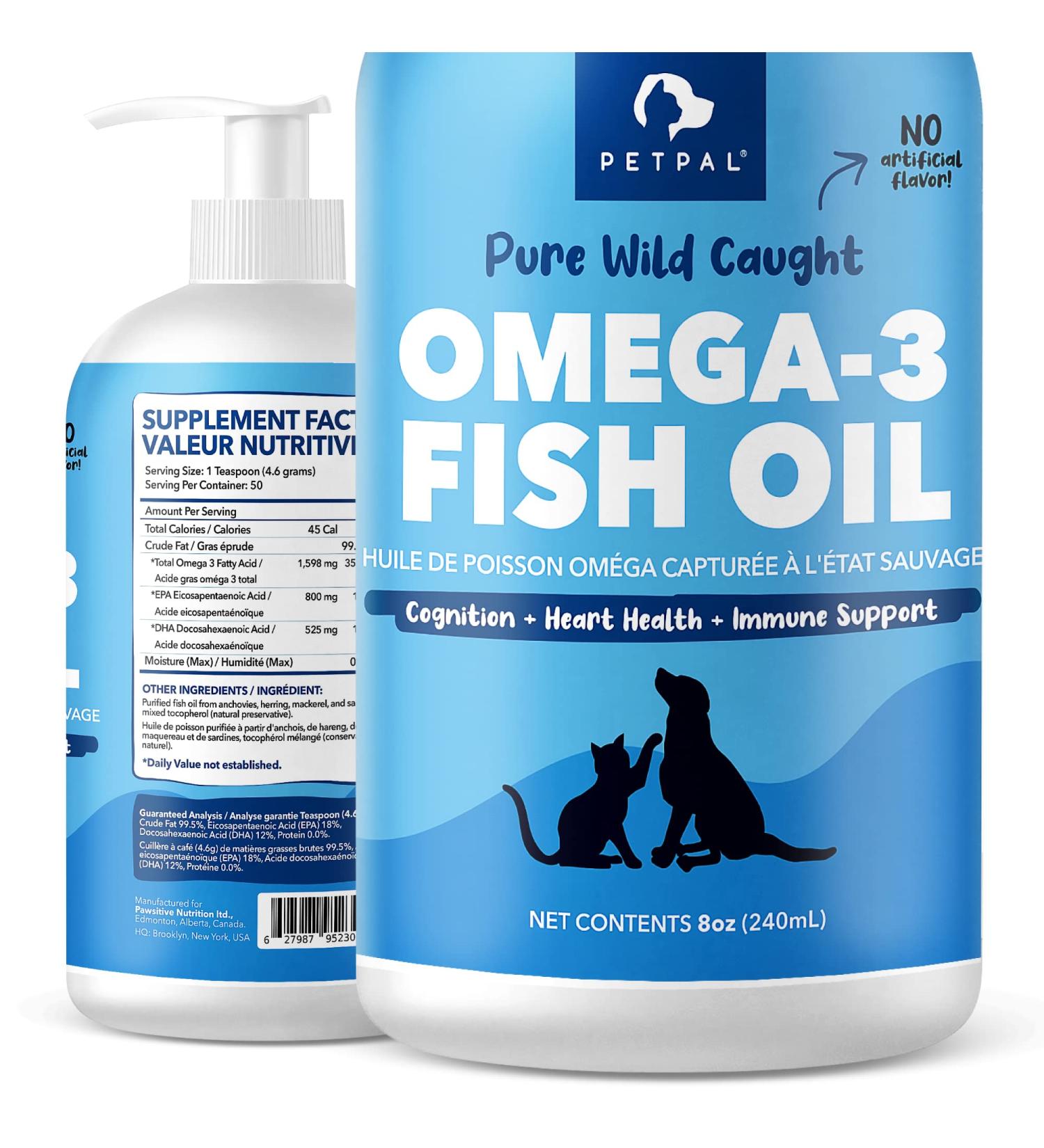 PETPAL - Pure Wild Caught Fish Oil for Dogs & Cats - All Natural Sustainably Caught Supports Joint Function Pet Immune & Heart Health Healthy Skin & Coat - Omega 3 6 9 Super Food (8oz / 240mL) - Buy Online on GoSupps.com