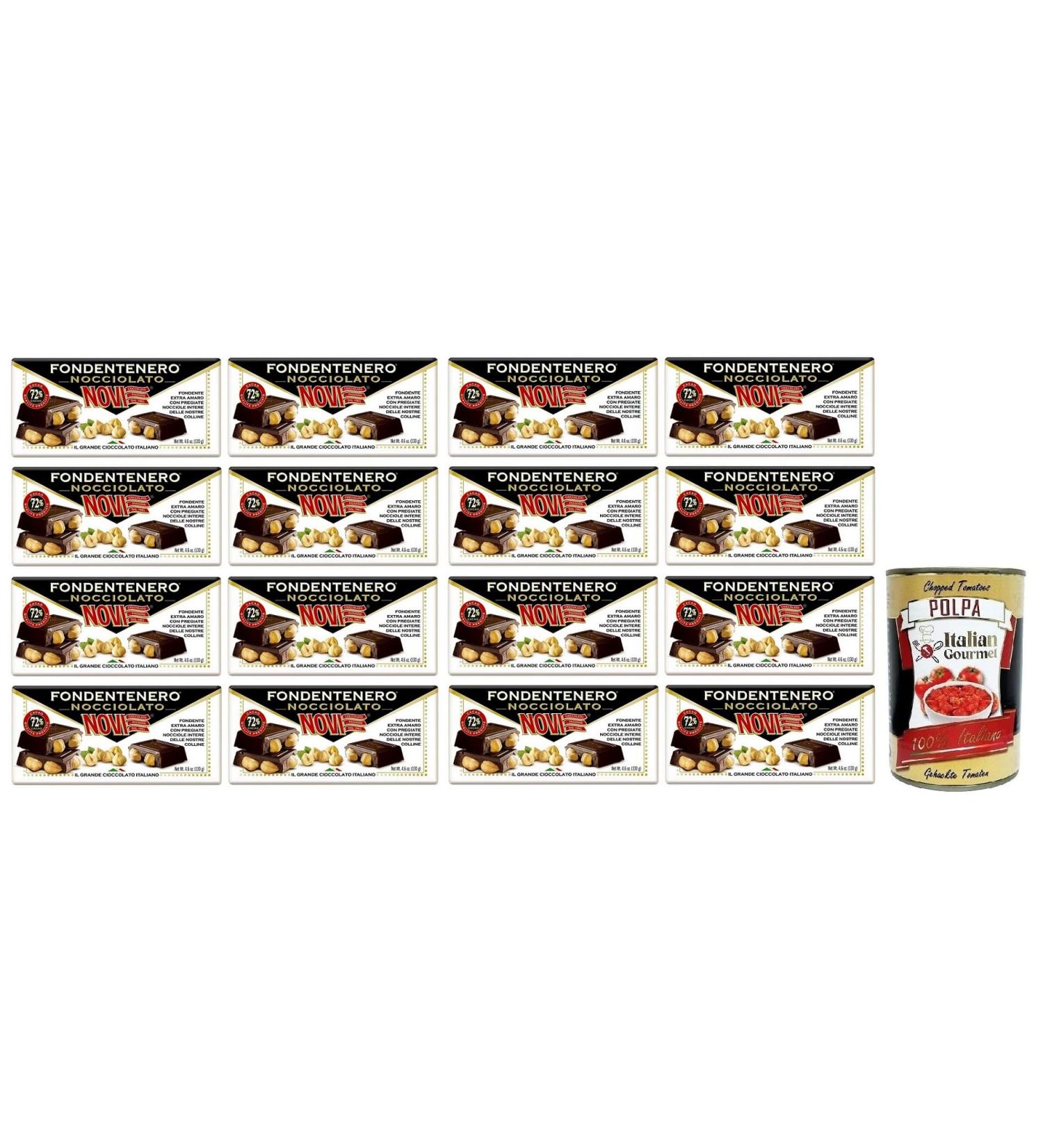 Novi Set of 16 fondentenero Nocciolato extremely bitter dark chocolate with whole hazelnuts 72% cocoa 130 g + Polpa di Pomodoro Italian Gourmet Polpa di Pomodoro 400 g box - Buy Online on GoSupps.com