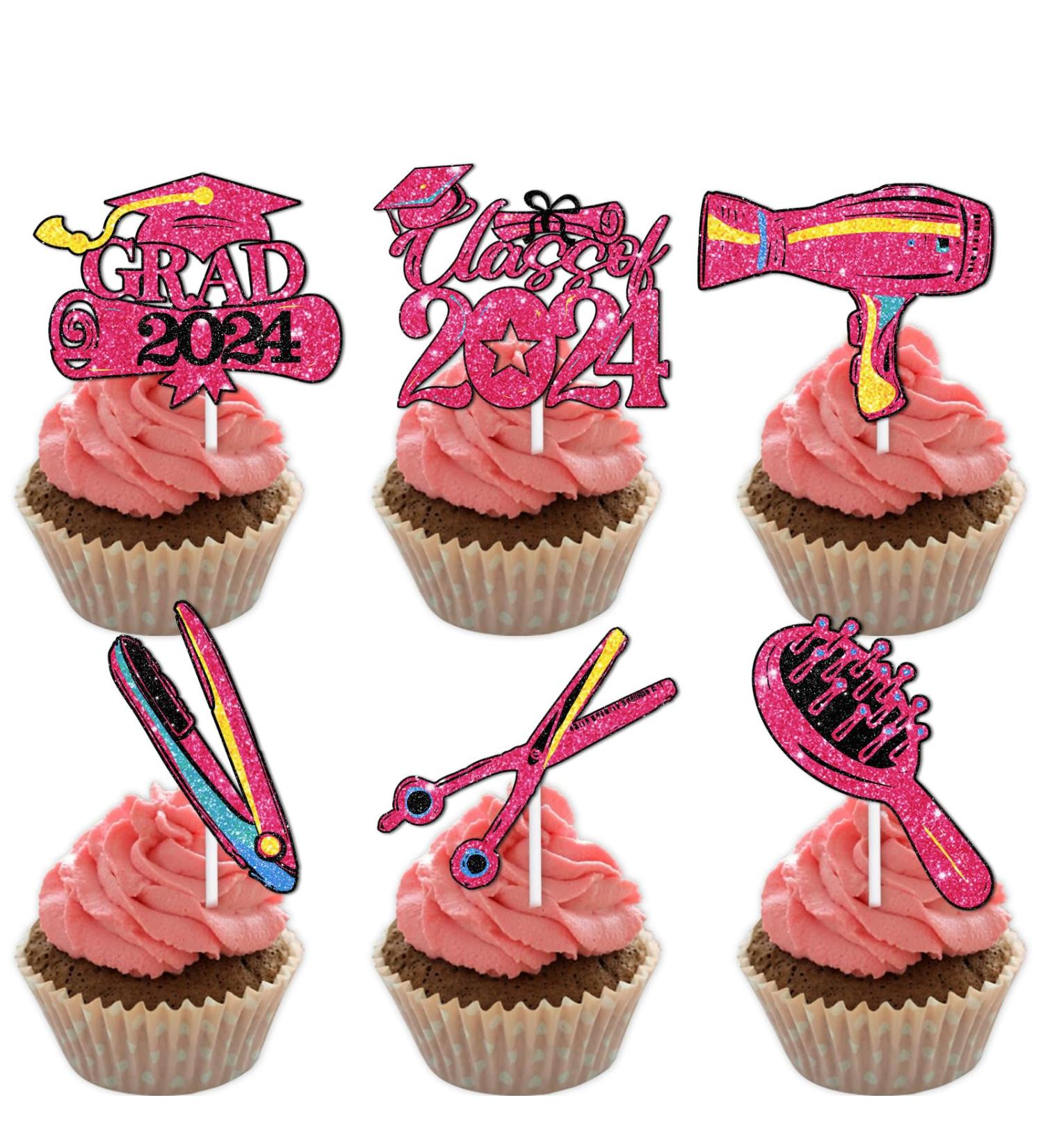 18pcs Pink Glitter Hairstylist Dessert Cupcake Topper Congrats I Survived Cosmetology School Theme Decorations Boys Girls 2024 College Graduation Party Decor Supplies - Buy Online on GoSupps.com