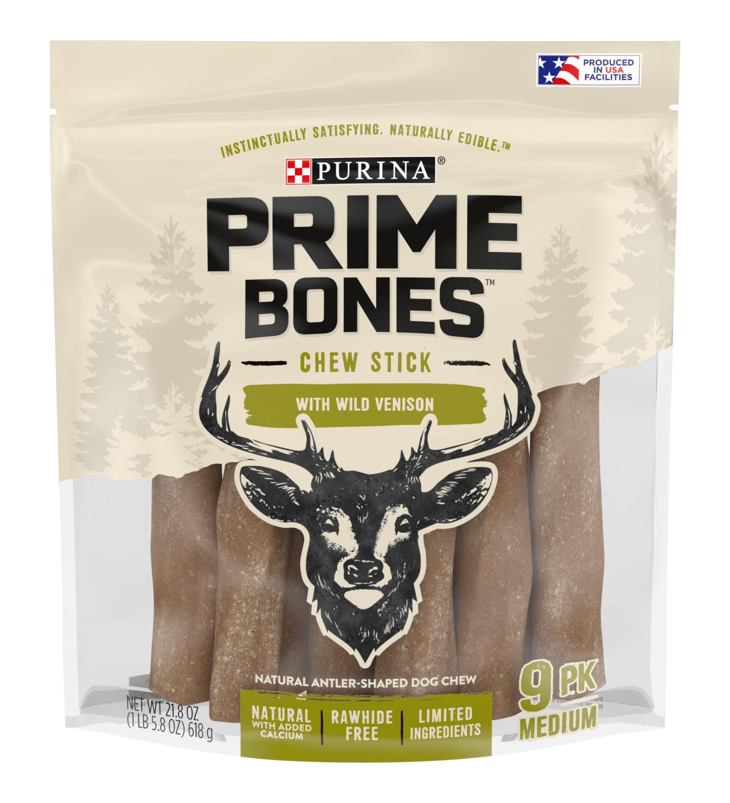 Purina Prime Bones Venison Dog Chew Sticks - 9 Count Medium/Large Natural Treats - Buy Online on GoSupps.com