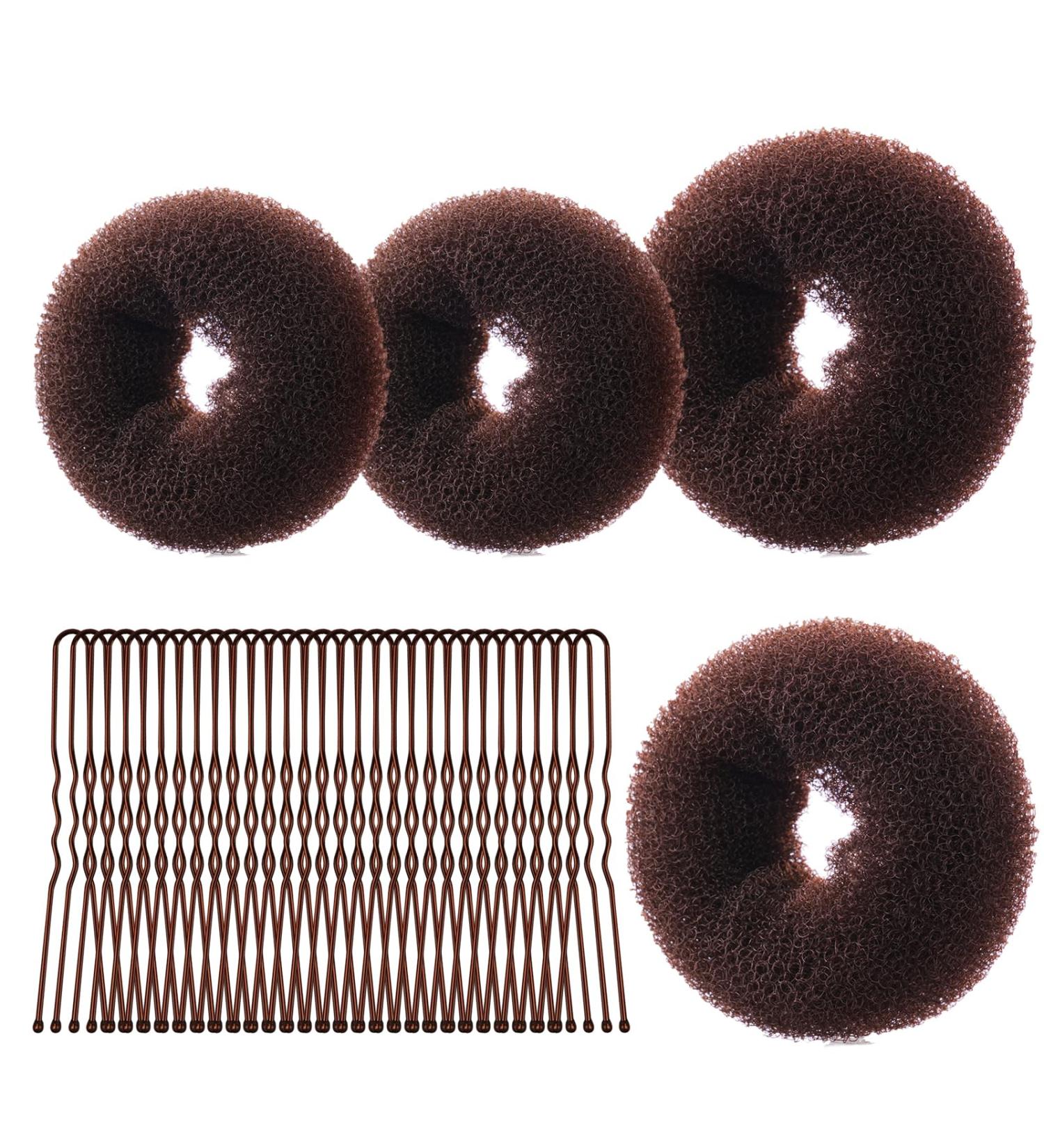 URAQT Hair Donut Bun Maker Set - 4 Pcs Ring Style Shaper with 30 Hair Pins, Brown Chignon Doughnut Bun Accessories for Girls, Kids, Women - DIY Chignon Hair Styles - 2 Sizes - Buy Online on GoSupps.com