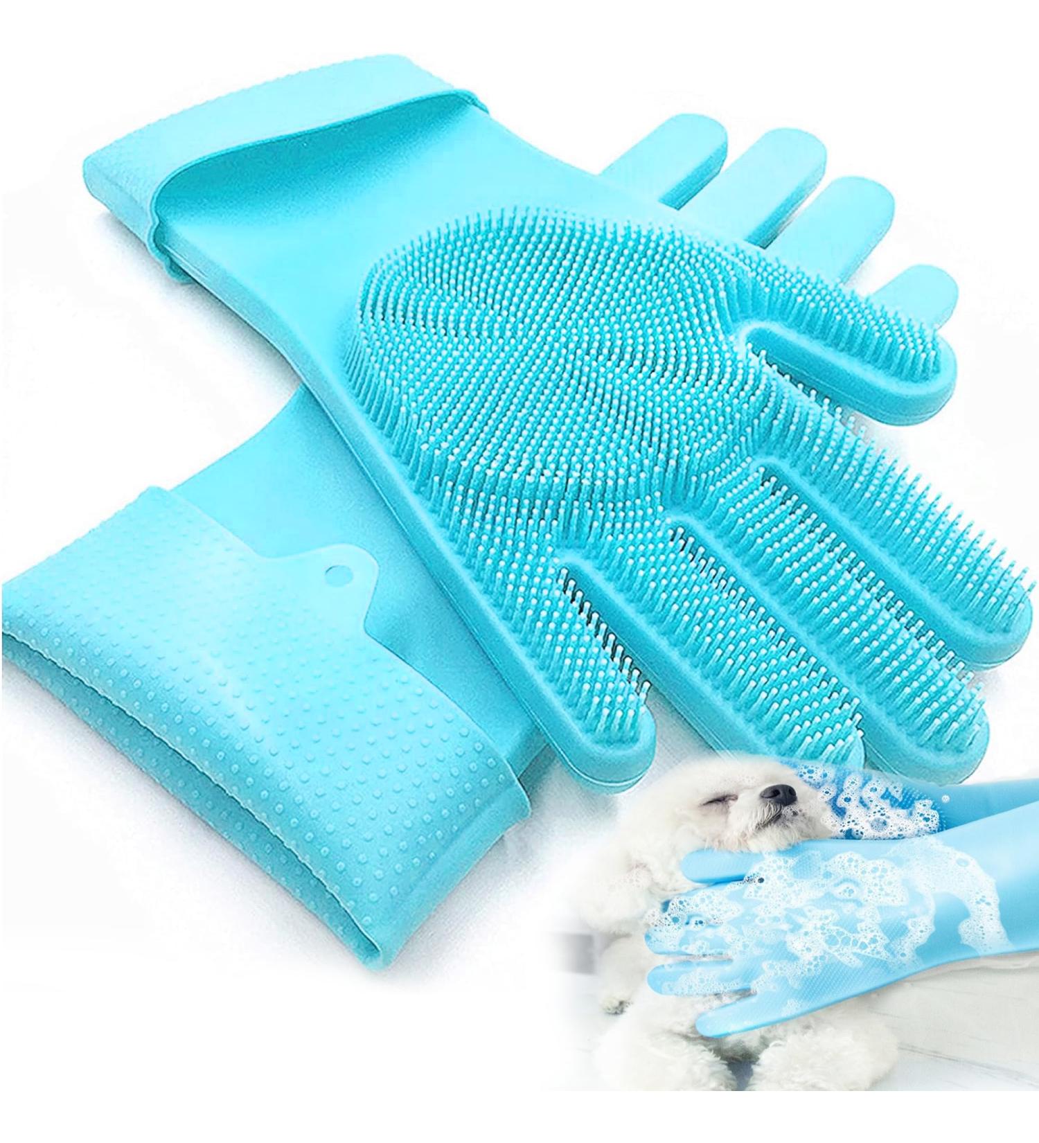 Xfly Pet Grooming Gloves & Nursing Shoes Silicone Brush for Cats & Dogs Hangable Design for Bathing & Massaging (Blue) - Buy Online on GoSupps.com