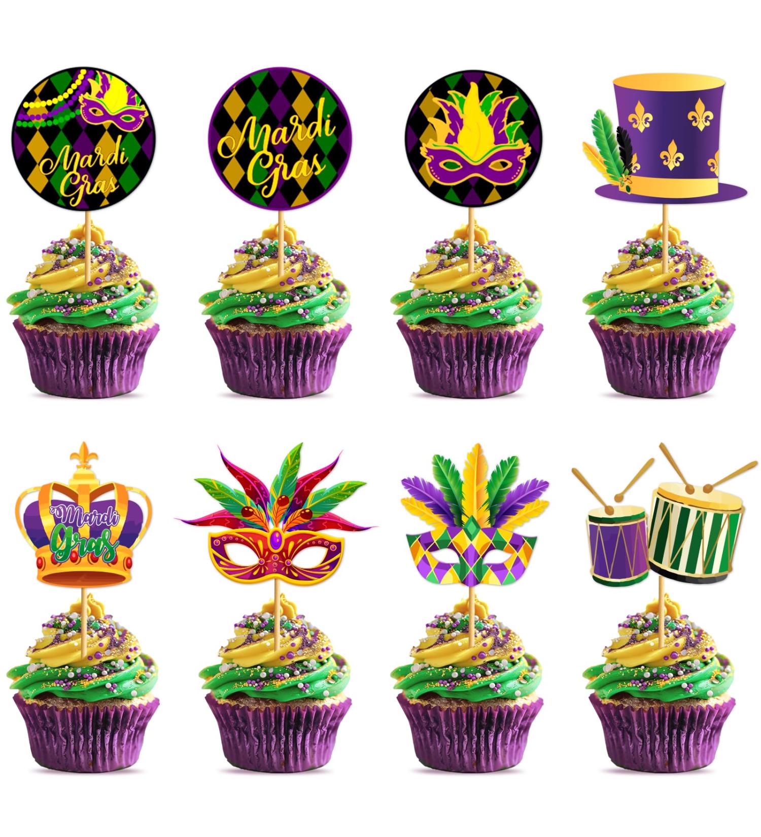 Yavxzvbw Happy Madri Cupcake 32Pcs Mardi Gras Cupcake Toppers Mardi Gras Cupcake Decorations Masquerade Face Covering Cupcake Toppers for Mardi Gras Carnival Masquerade Birthday Party Supplies - Buy Online on GoSupps.com