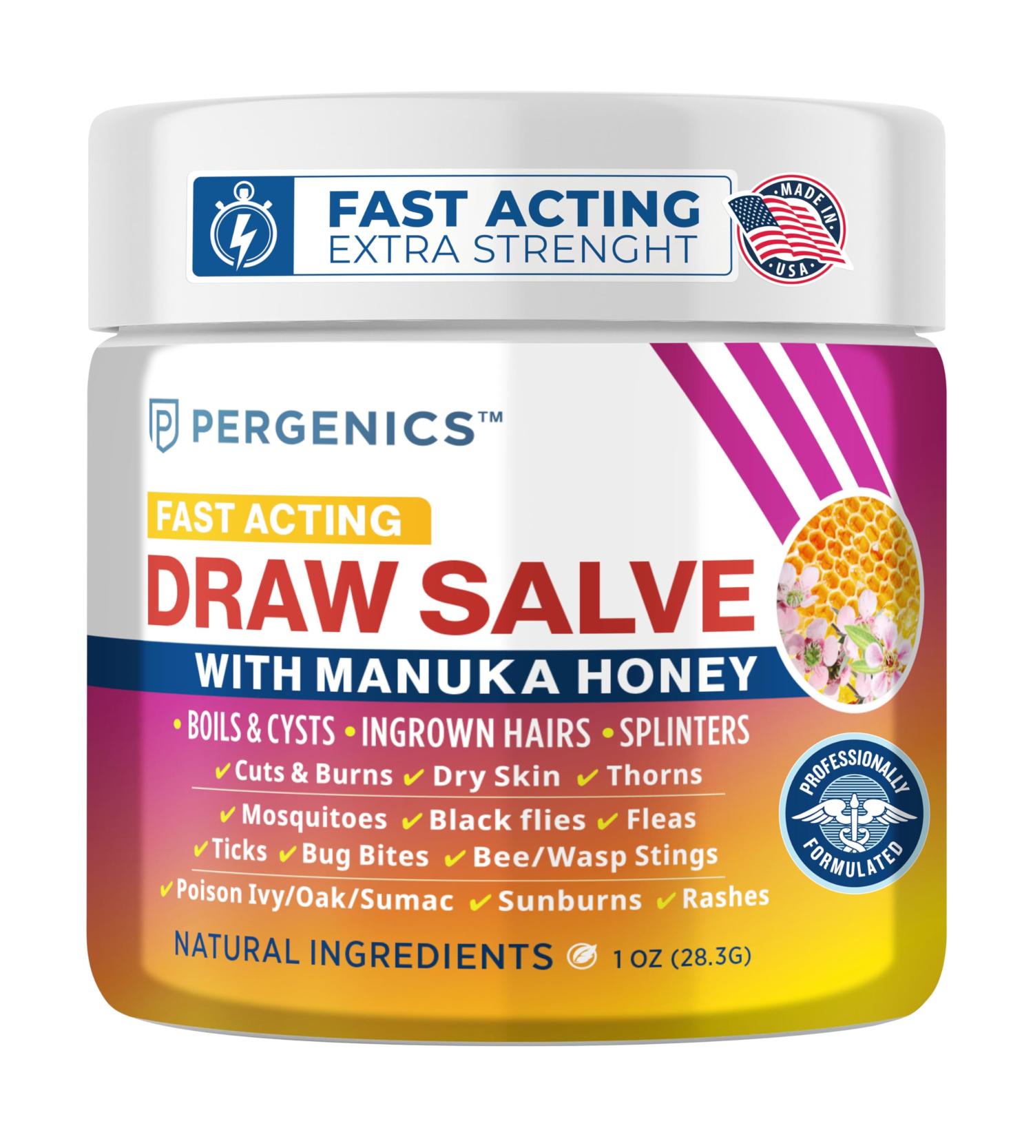 Pergenics Drawing Salve with Real Manuka Honey Ointment for Ingrown Hair Boil & Cyst Splinter Remover Bug Spider Bites Bee Sting Mosquito bite Itch Poison Ivy Minor Cuts Burns 1 Oz - Buy Online on GoSupps.com