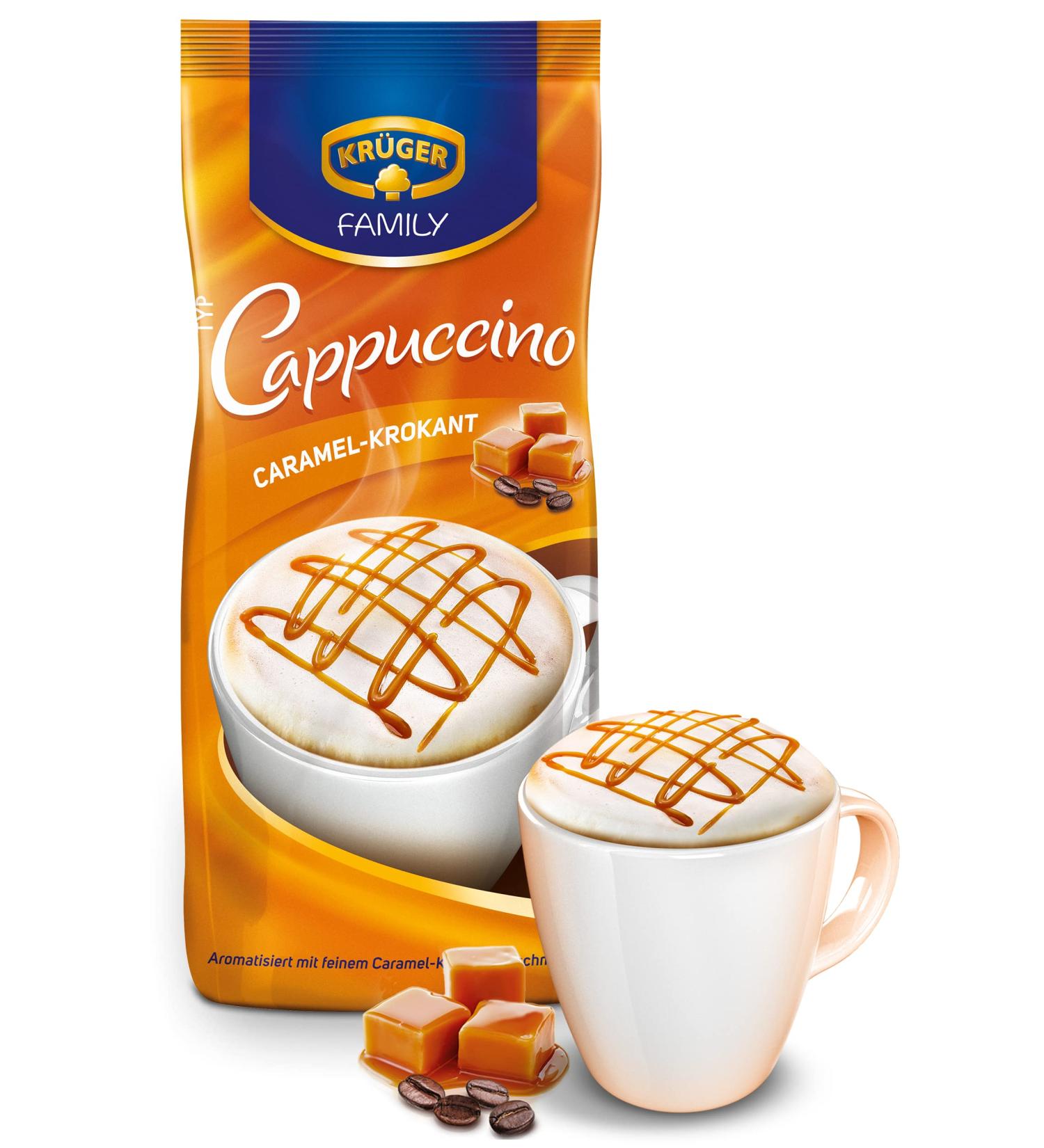KR GER Family Cappuccino Caramel-Crunch - Flavoured Coffee Powder Caffeinated 500g | International Shipping Available - Buy Online on GoSupps.com