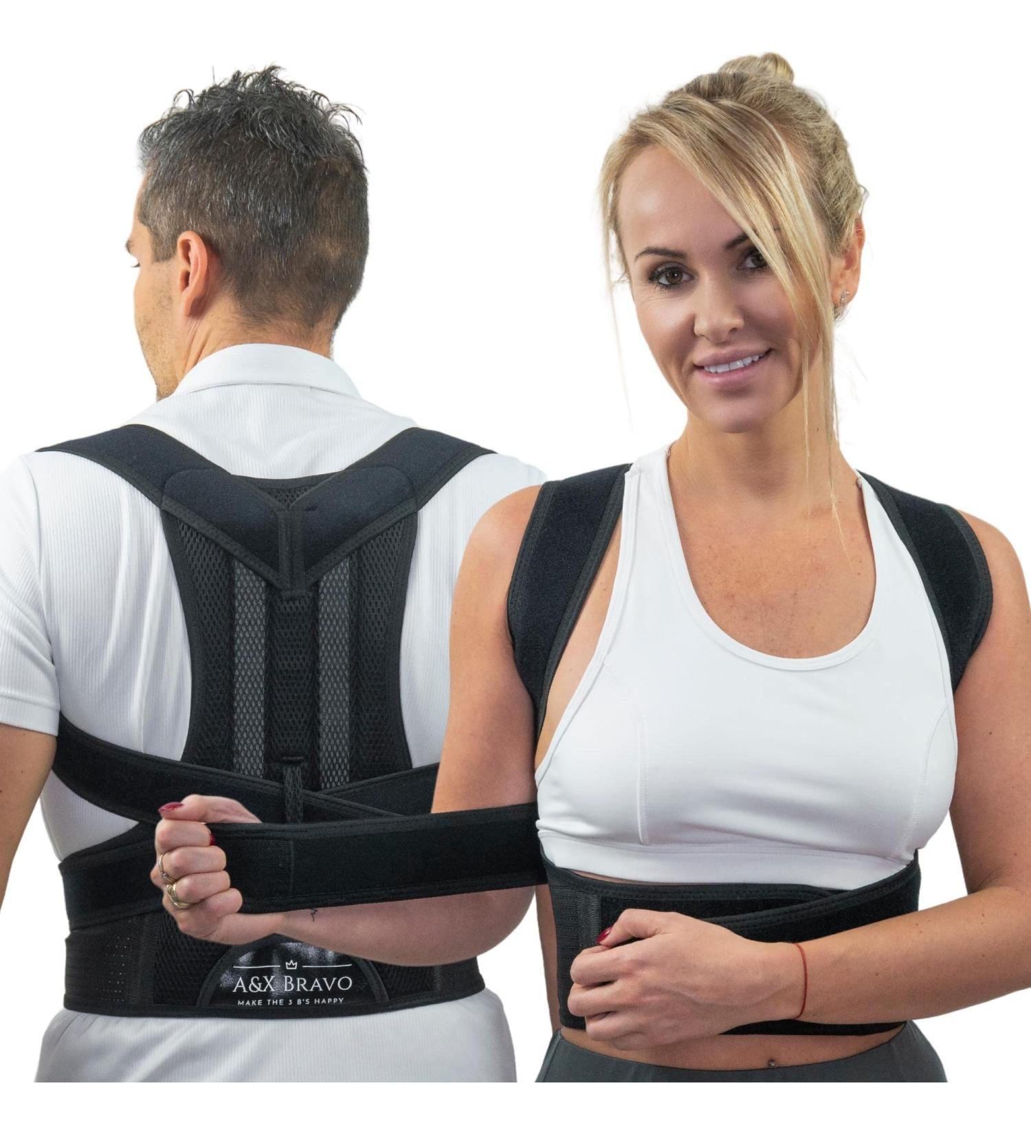 A&X Bravo Posture Corrector for Men and Women - Adjustable Lumbar Support & Breathable Back Brace for Improved Posture and Pain Relief - XL Black - Buy Online on GoSupps.com