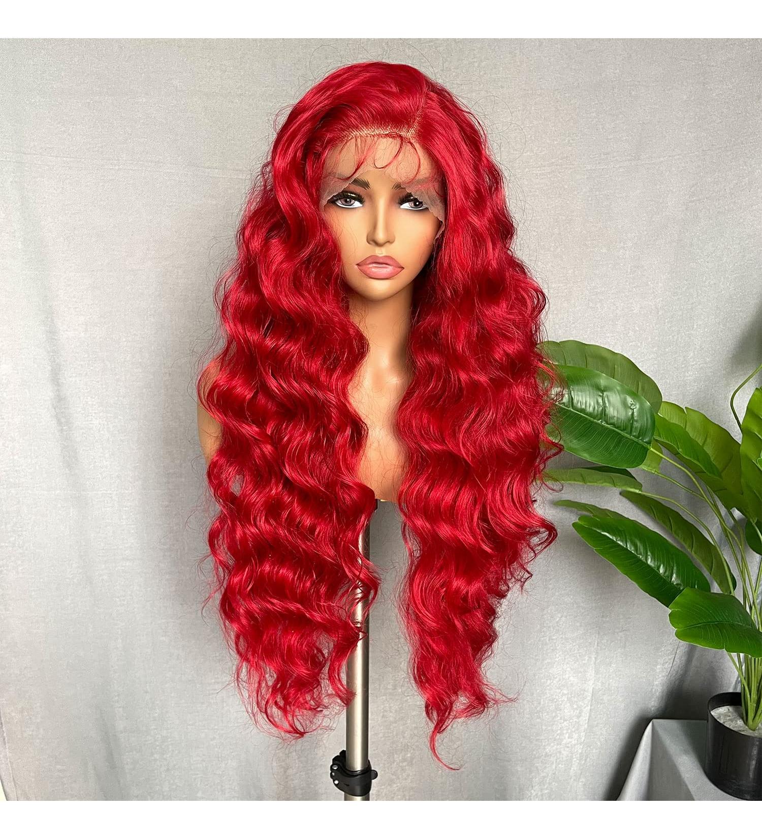 SOKU Red Lace Frontal Wig 32 Inch Body Wave | Pre Plucked with Baby Hair | Heat Resistant Synthetic Wig for Black Women - Buy Online on GoSupps.com