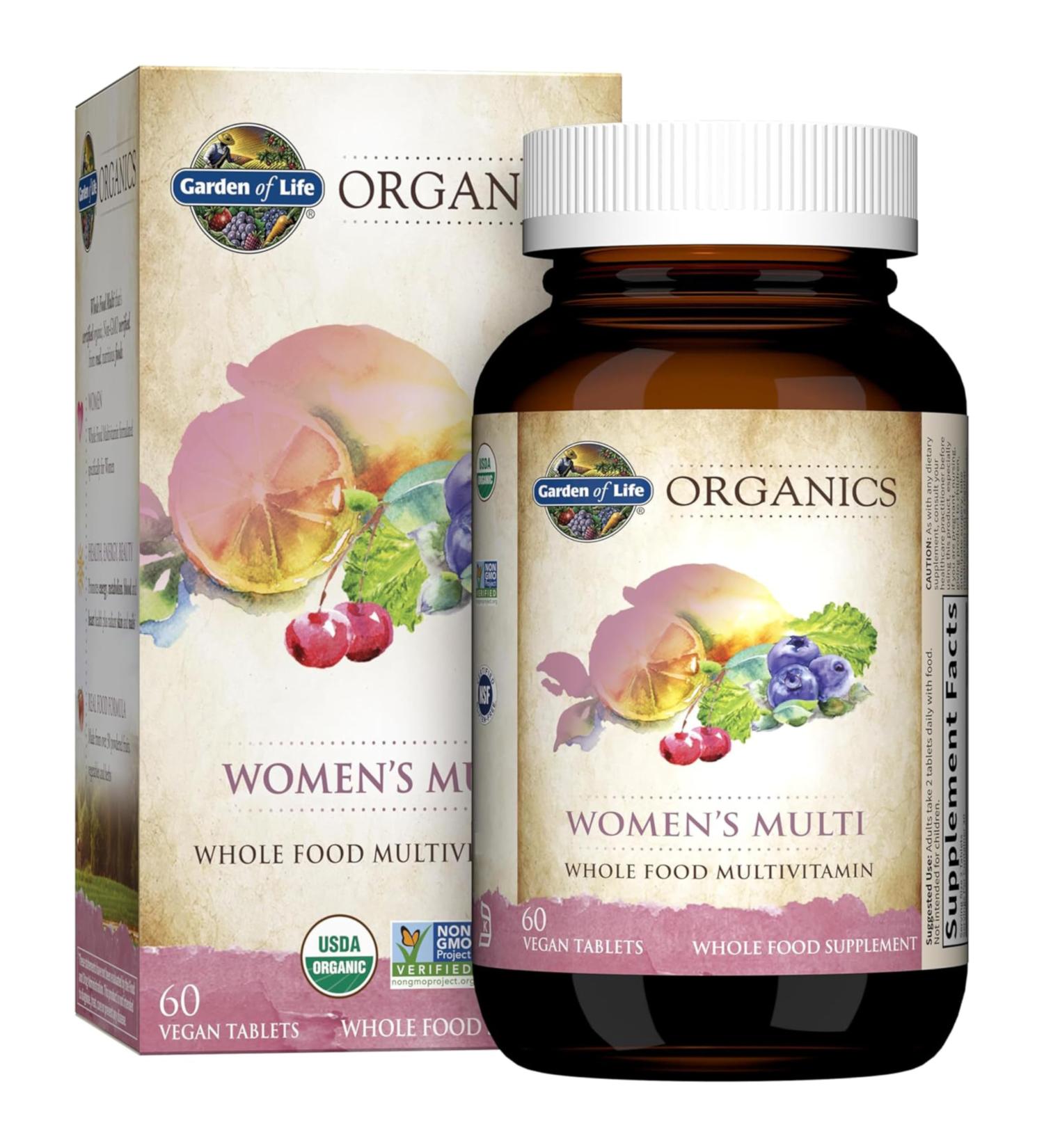Garden of Life Organics Organic Multivitamin for Women - Womens Multi with Vitamin C D Folate B6 B12 Biotin Iron Vegan Whole Food Vitamins for Women Energy Skin Nails 60 Tablets 60 Count (Pack of 1) - Buy Online on GoSupps.com